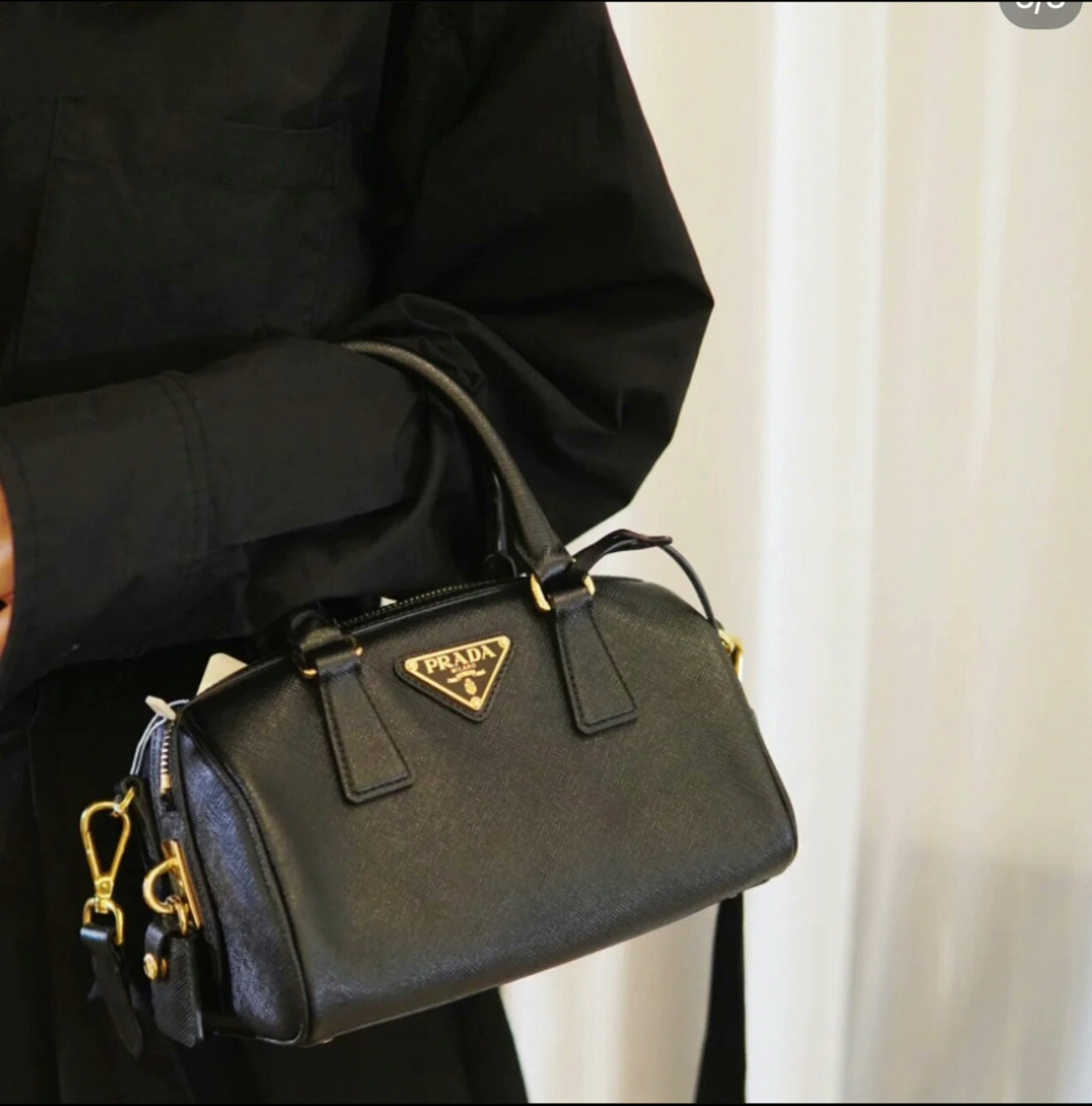 Prada - Saffiano Boston Bag - Saffiano leather - Black with Gold-Tone Hardware - (mini)