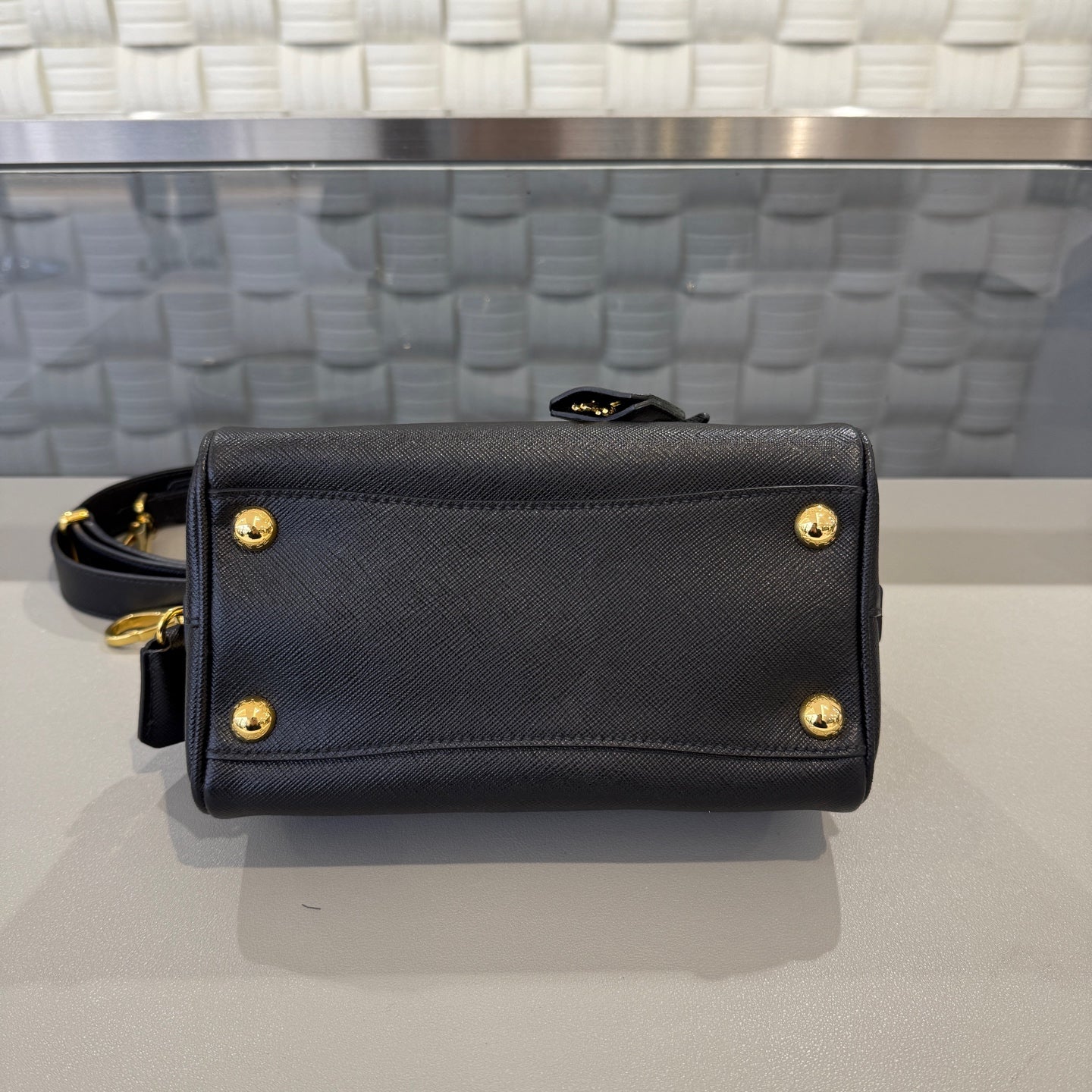 Prada - Saffiano Boston Bag - Saffiano leather - Black with Gold-Tone Hardware - (mini)
