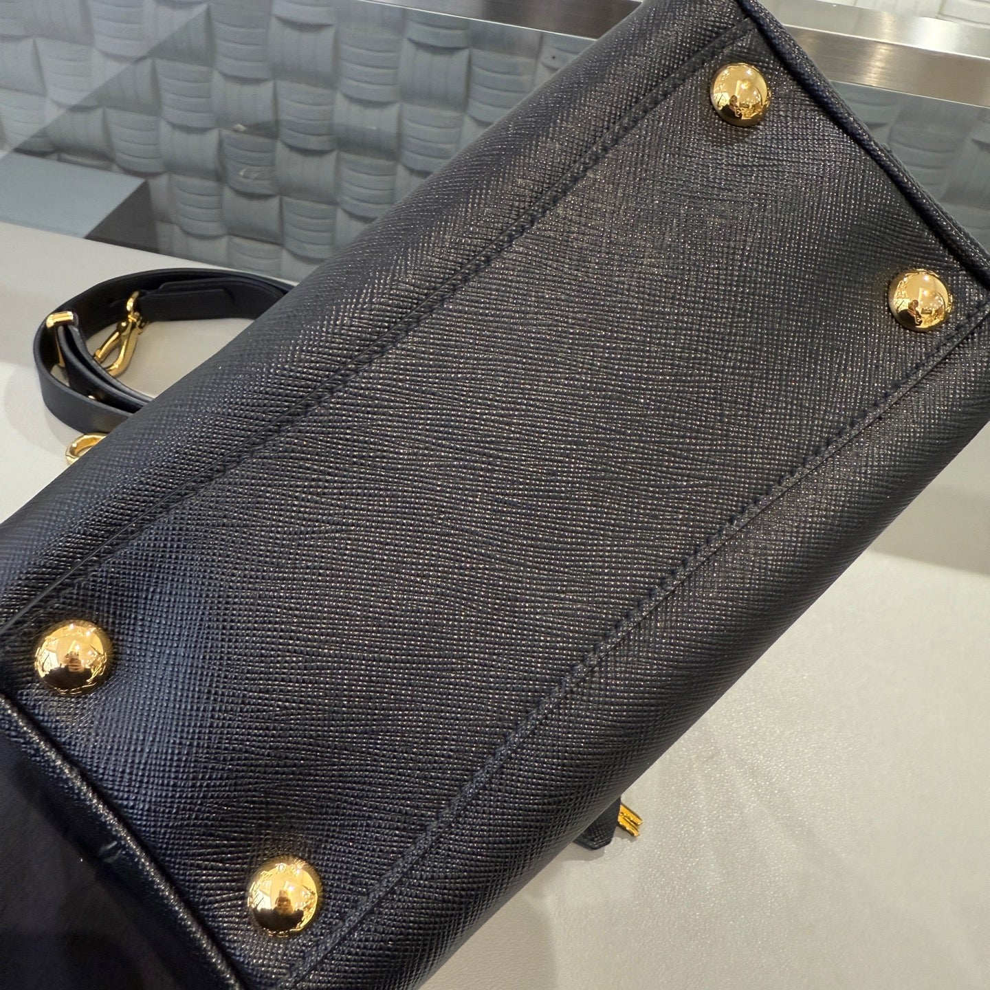 Prada - Saffiano Boston Bag - Saffiano leather - Black with Gold-Tone Hardware - (mini)