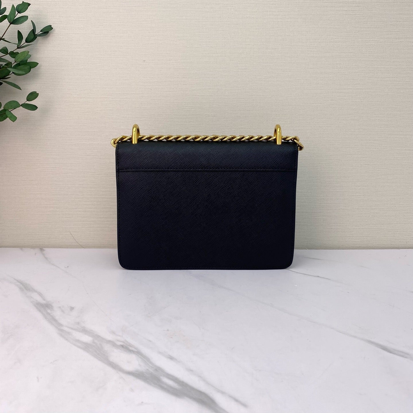 Prada - Saffiano Chain Crossbody Bag - Saffiano leather - Black with Gold-Tone Hardware - (Small)
