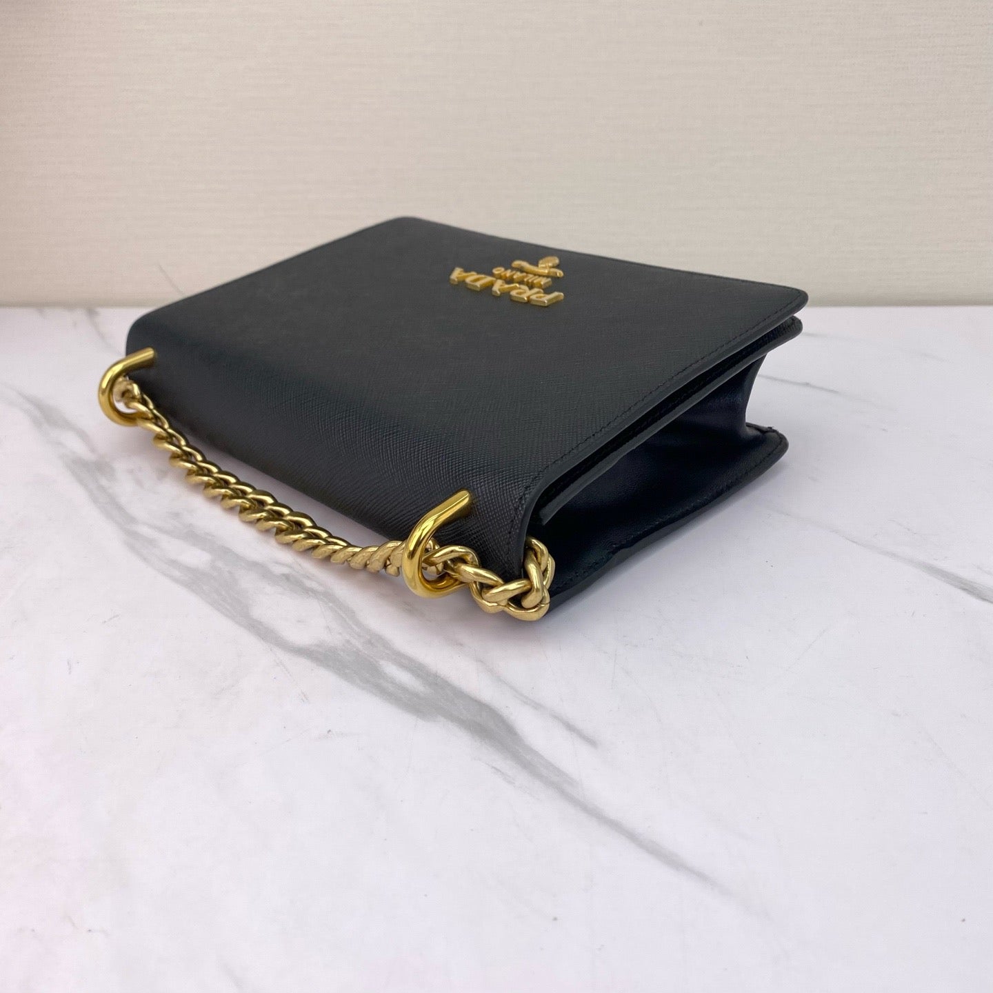 Prada - Saffiano Leather Chain Bag - Leather - Black - (small)