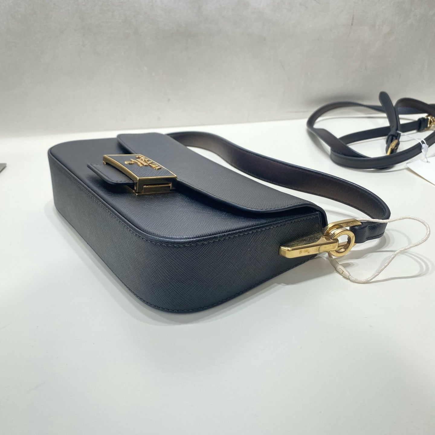 Prada - Saffiano Leather Flap Shoulder Bag - Leather - Black - (mini)