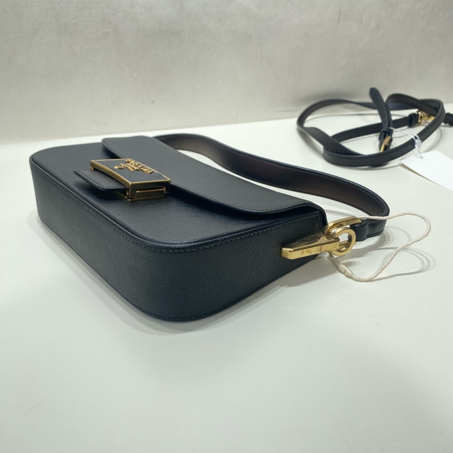 Prada - Saffiano Leather Flap Shoulder Bag - Leather - Black - (mini)