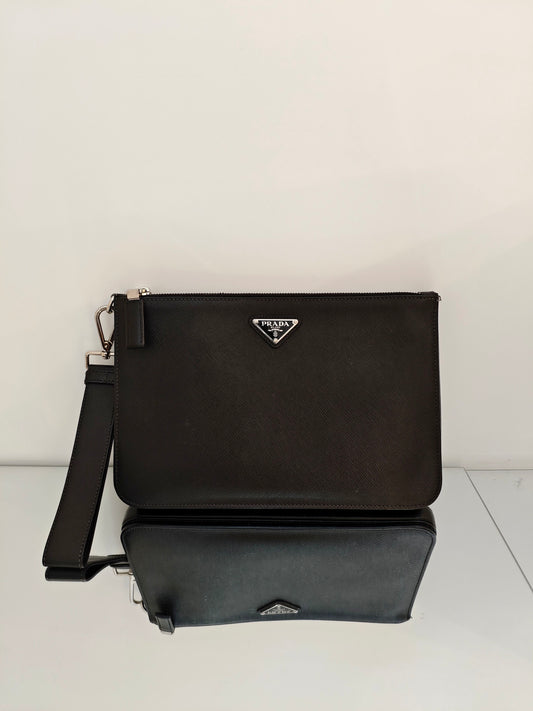 Prada - Saffiano Leather Multi-layer Toiletry Clutch - Saffiano leather - Black - (medium)