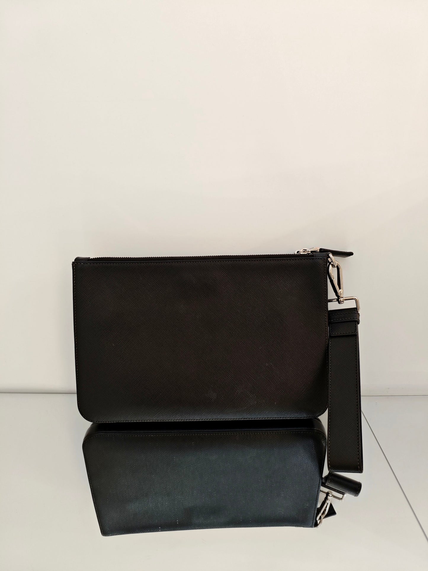 Prada - Saffiano Leather Multi-layer Toiletry Clutch - Saffiano leather - Black - (medium)