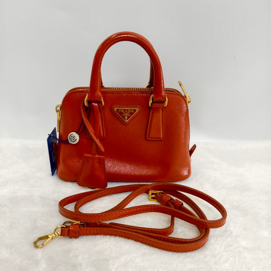 Prada - Saffiano Lux Double Zip Mini - Leather - Orange - (mini)