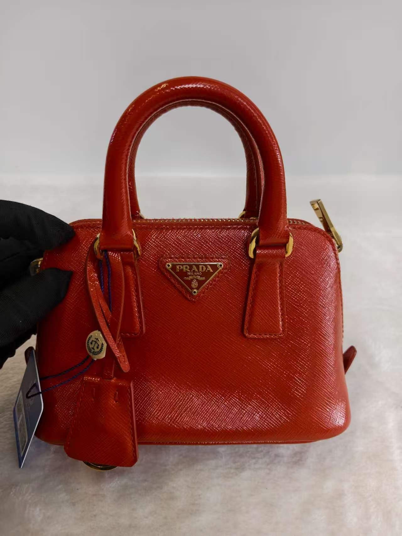 Prada - Saffiano Lux Double Zip Mini - Leather - Orange - (mini)
