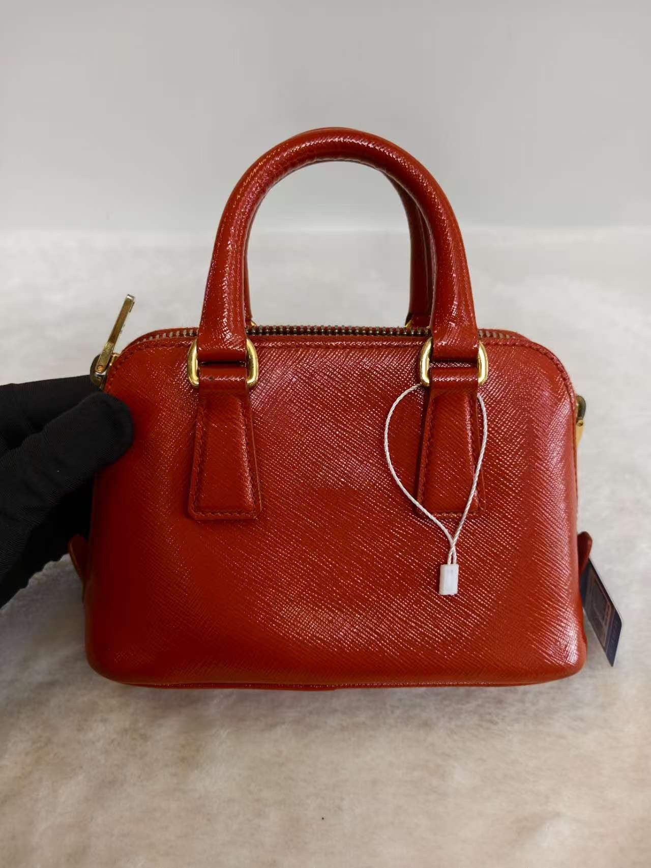 Prada - Saffiano Lux Double Zip Mini - Leather - Orange - (mini)