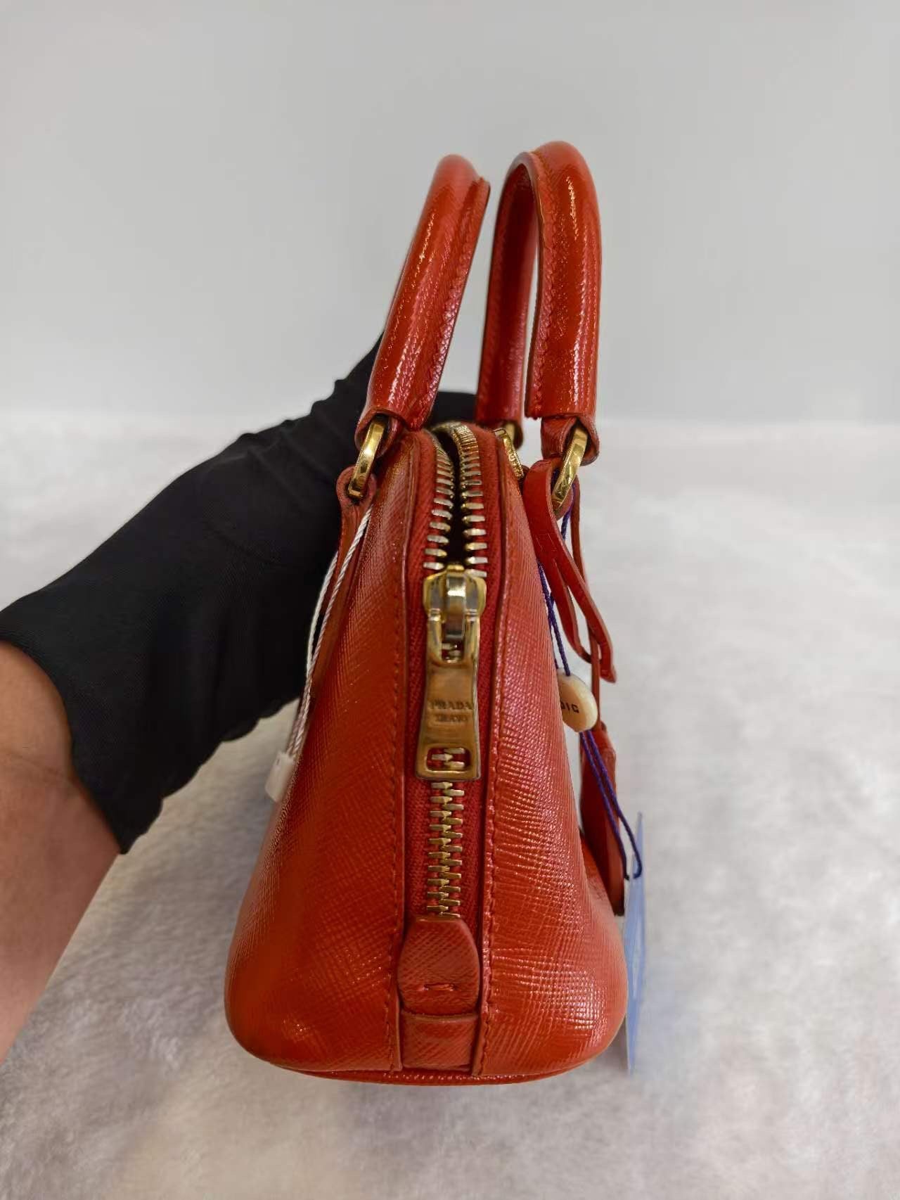 Prada - Saffiano Lux Double Zip Mini - Leather - Orange - (mini)