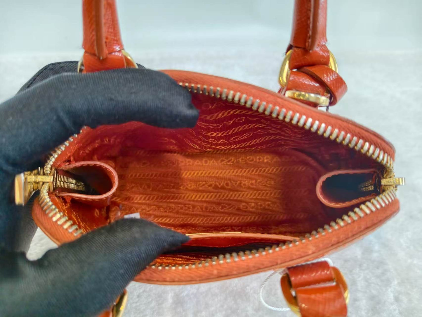 Prada - Saffiano Lux Double Zip Mini - Leather - Orange - (mini)