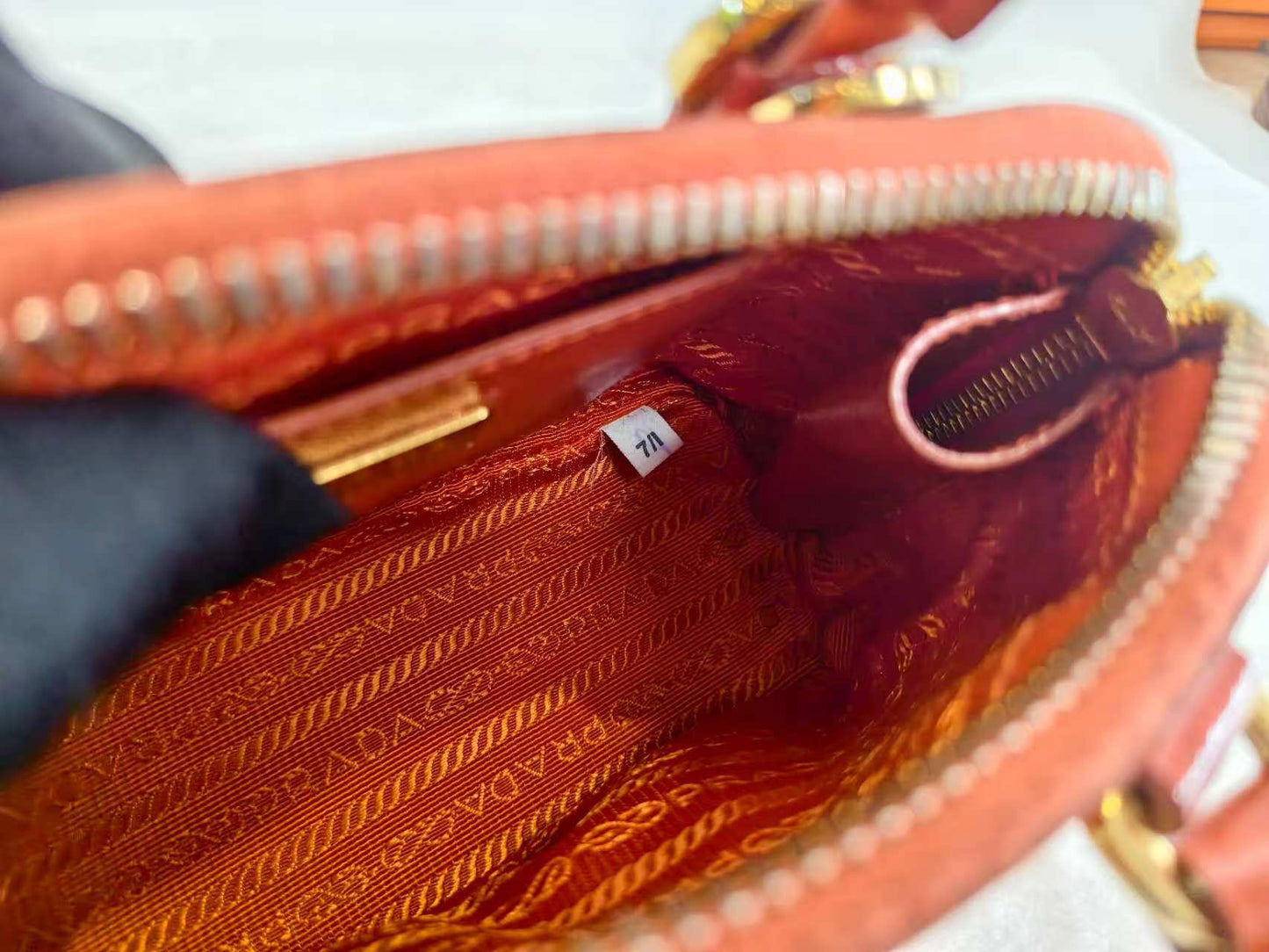 Prada - Saffiano Lux Double Zip Mini - Leather - Orange - (mini)