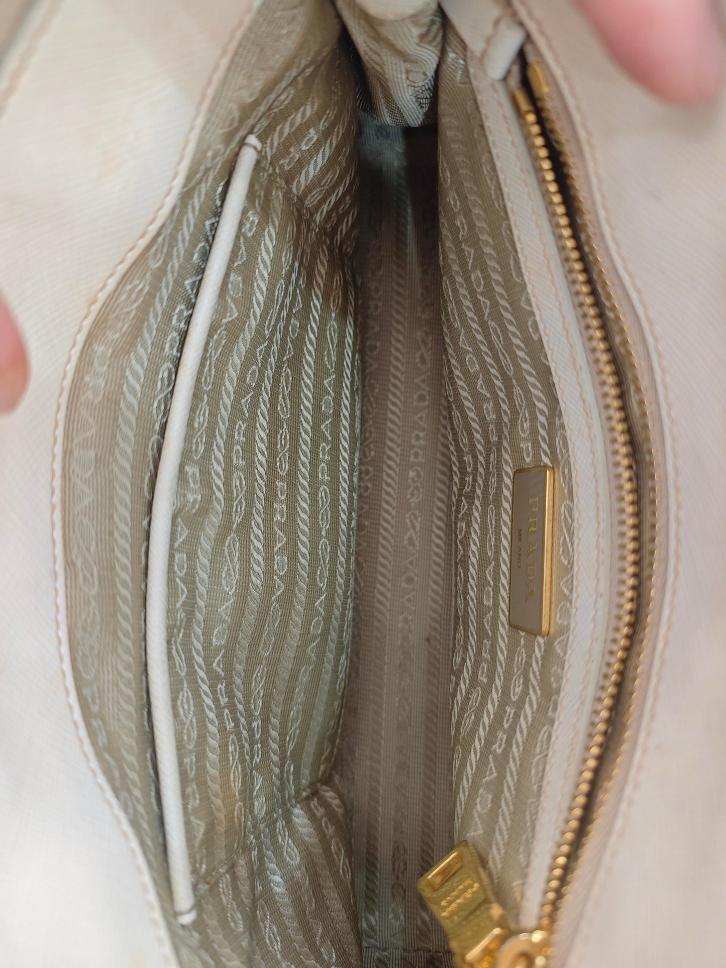 Prada - Saffiano Lux Double Zip Tote - Leather - White - (small)