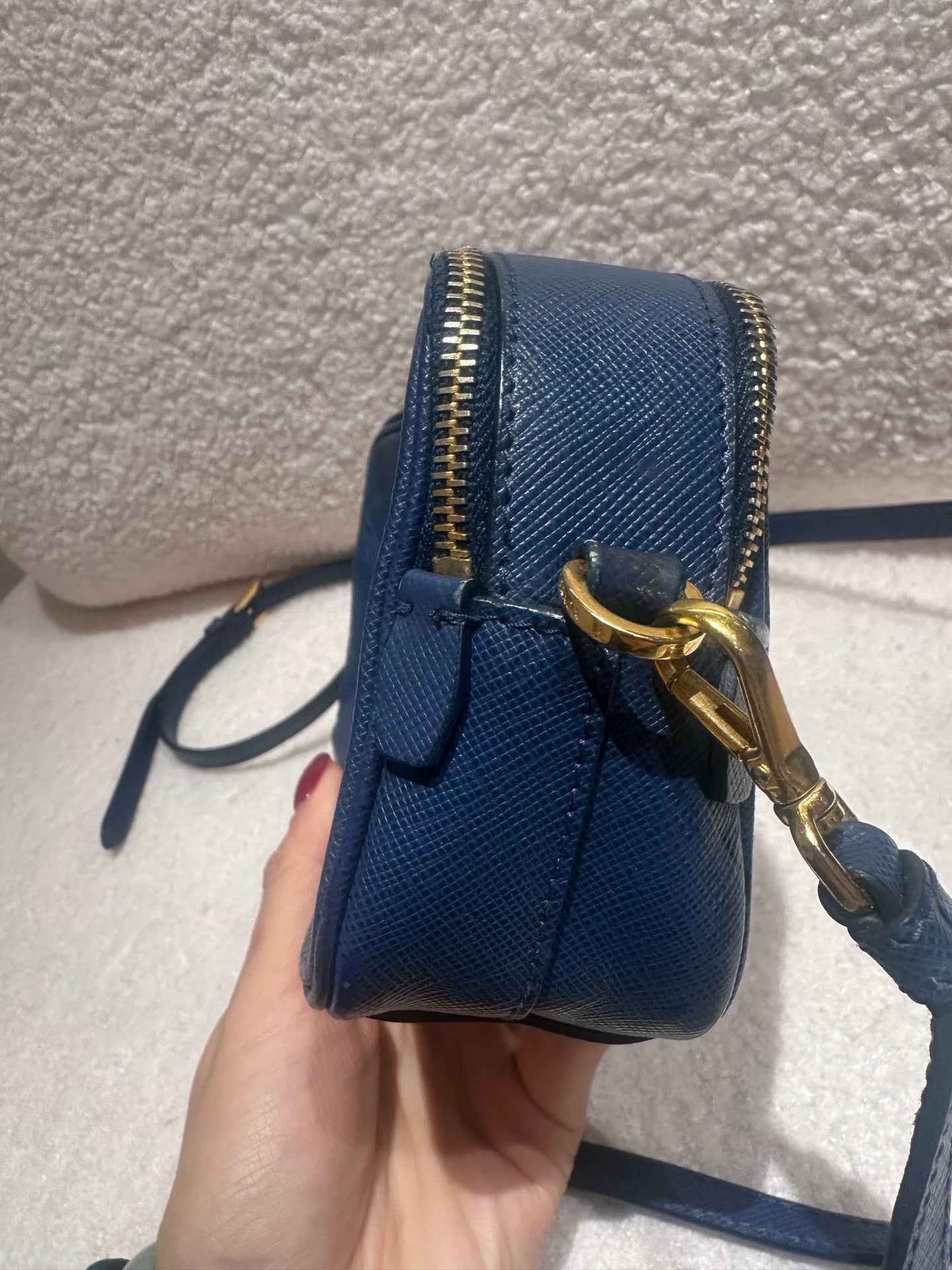 Prada - Saffiano Mini Camera Bag - Saffiano leather - Navy - (mini)