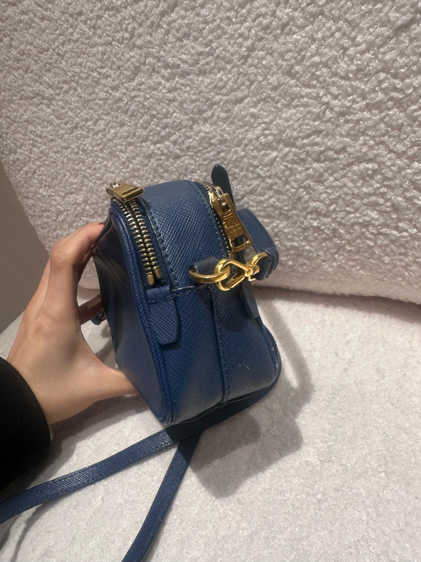Prada - Saffiano Mini Camera Bag - Saffiano leather - Navy - (mini)