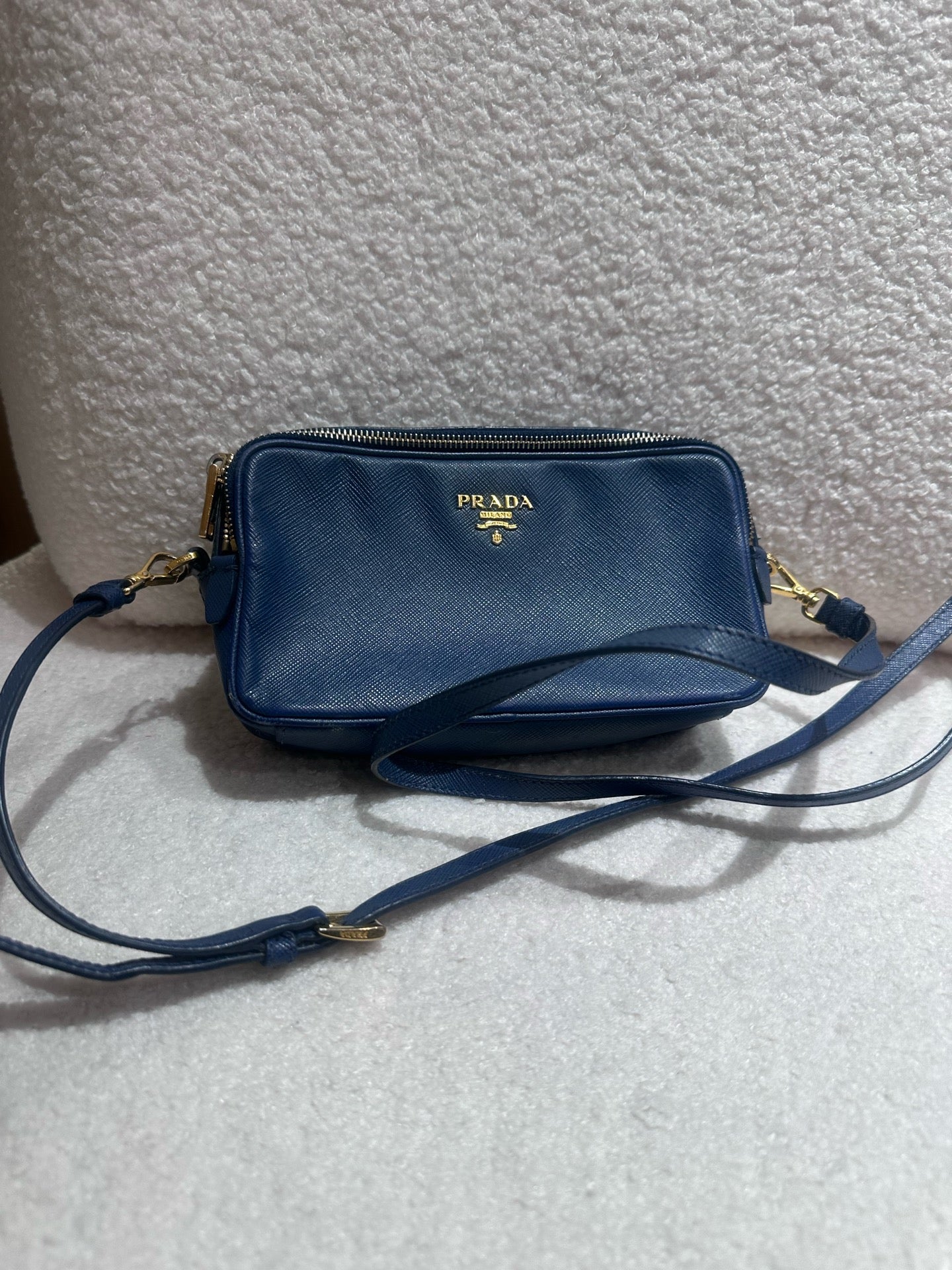 Prada - Saffiano Mini Camera Bag - Saffiano leather - Navy - (mini)