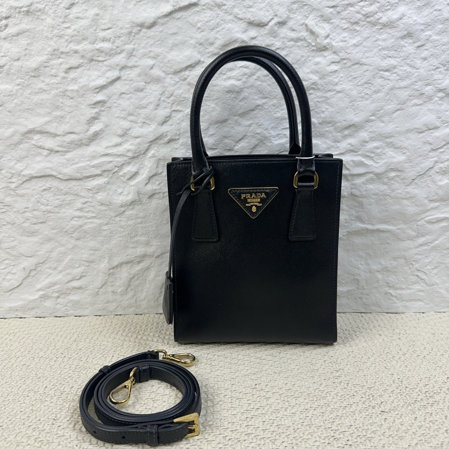 Prada - Saffiano Tote Bag Mini - Leather - Black - (mini)