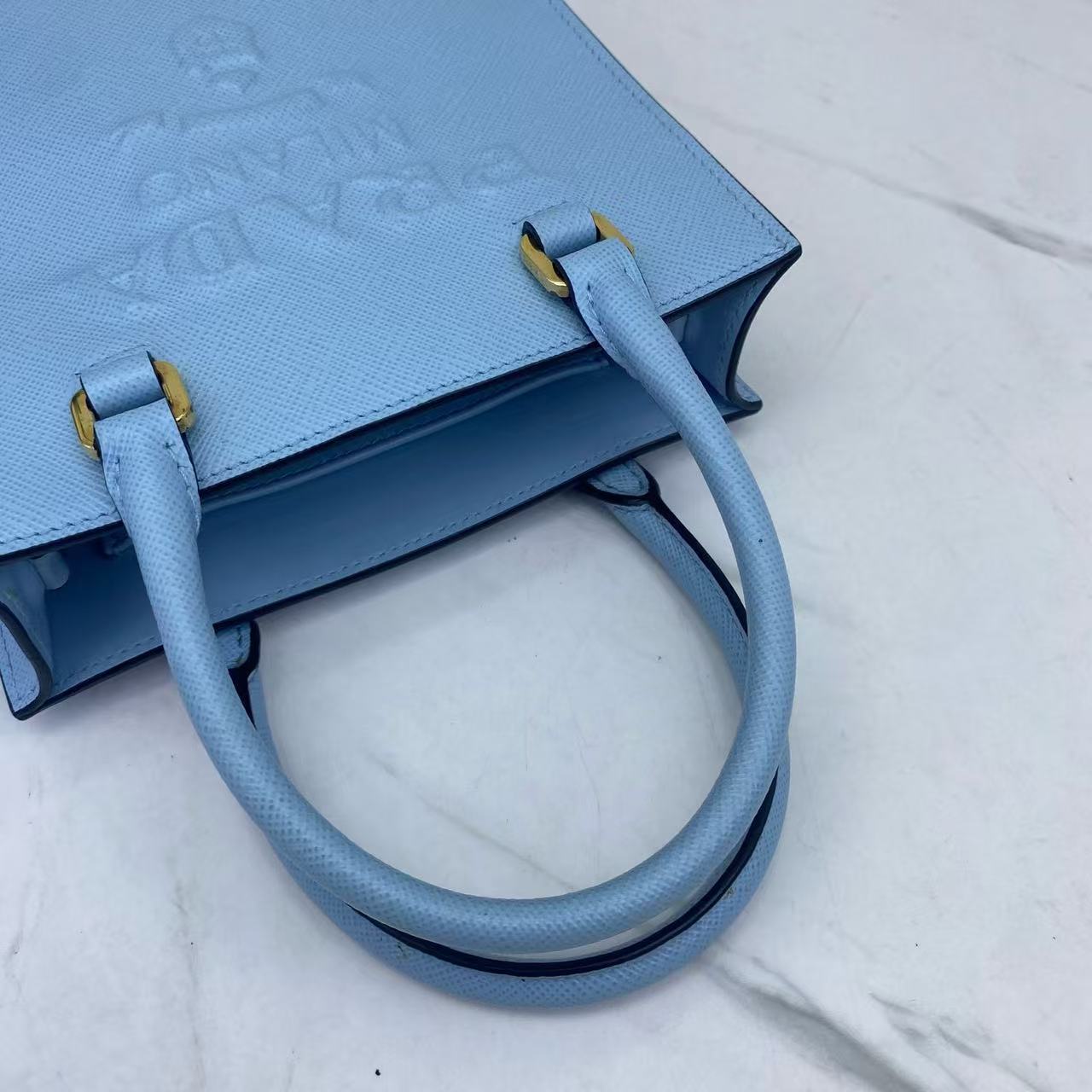 Prada - Saffiano Vertical Tote with Pouch - Saffiano leather - Blue - (small)