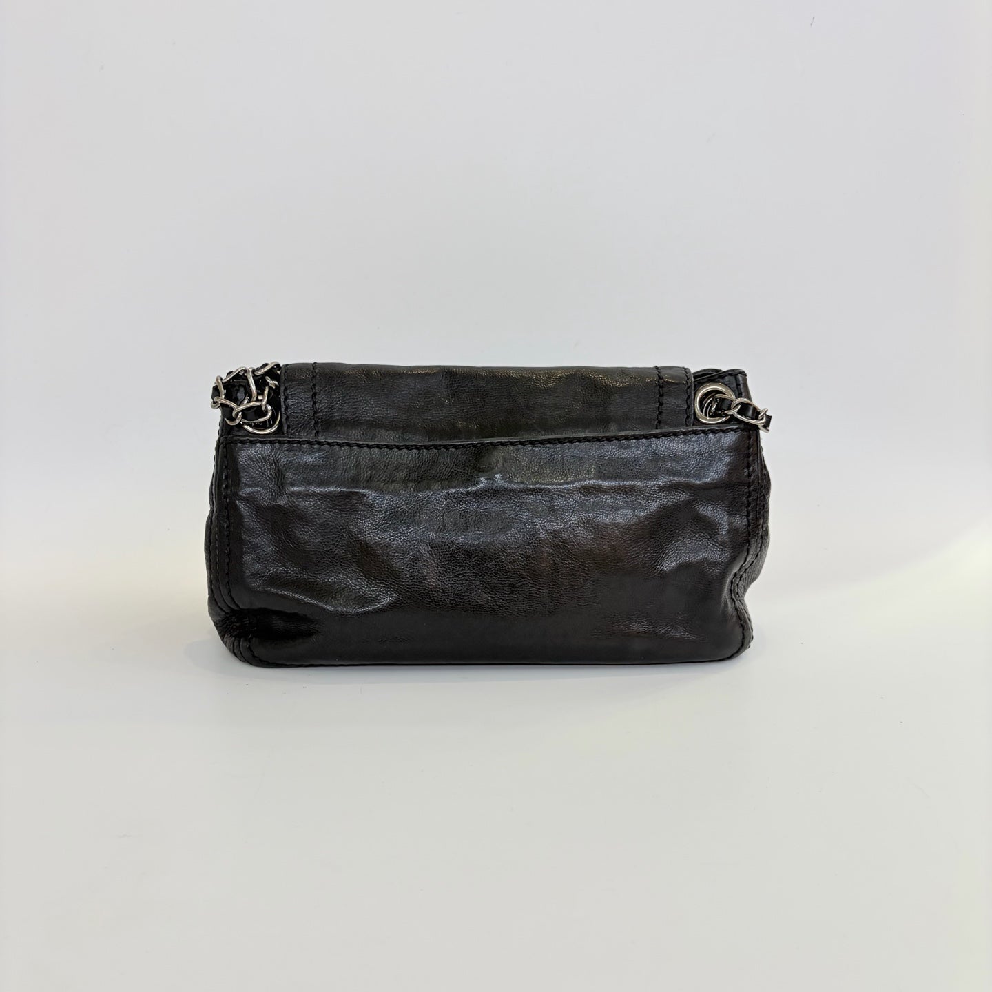 Prada - Shield flap crossbody bag - Leather - Black - (Other)
