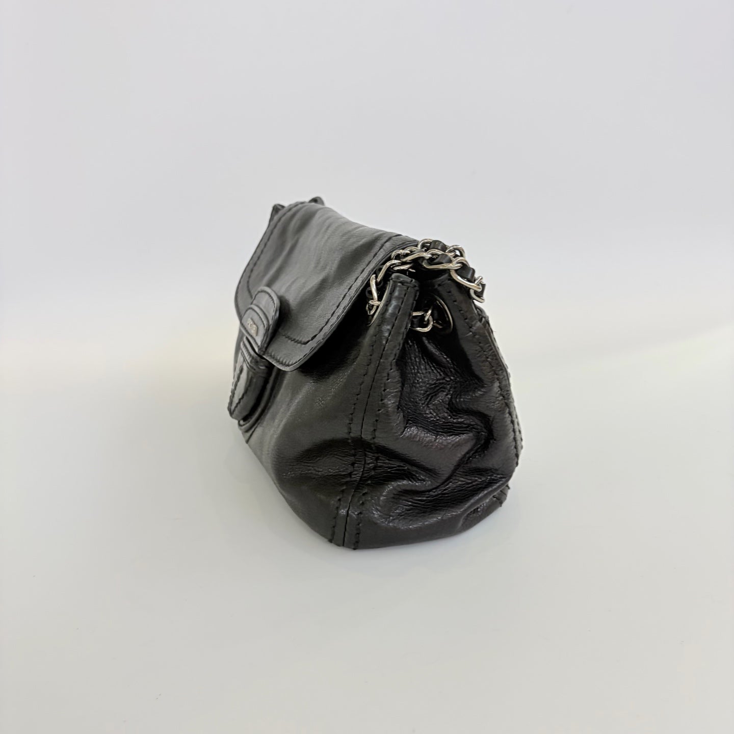 Prada - Shield flap crossbody bag - Leather - Black - (Other)