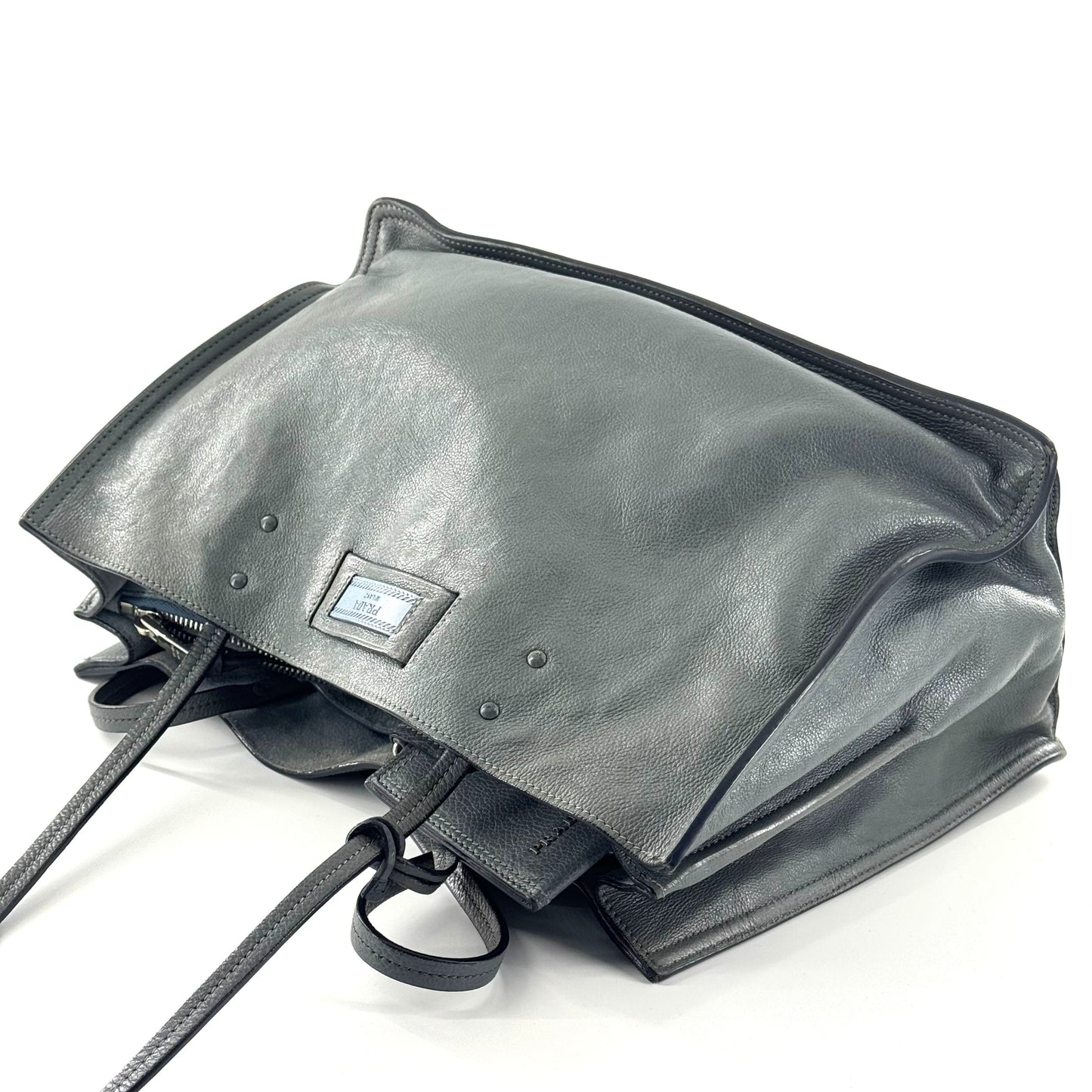 Prada - Soft Leather Tote - Pebbled leather - Blue-Grey - (Medium)