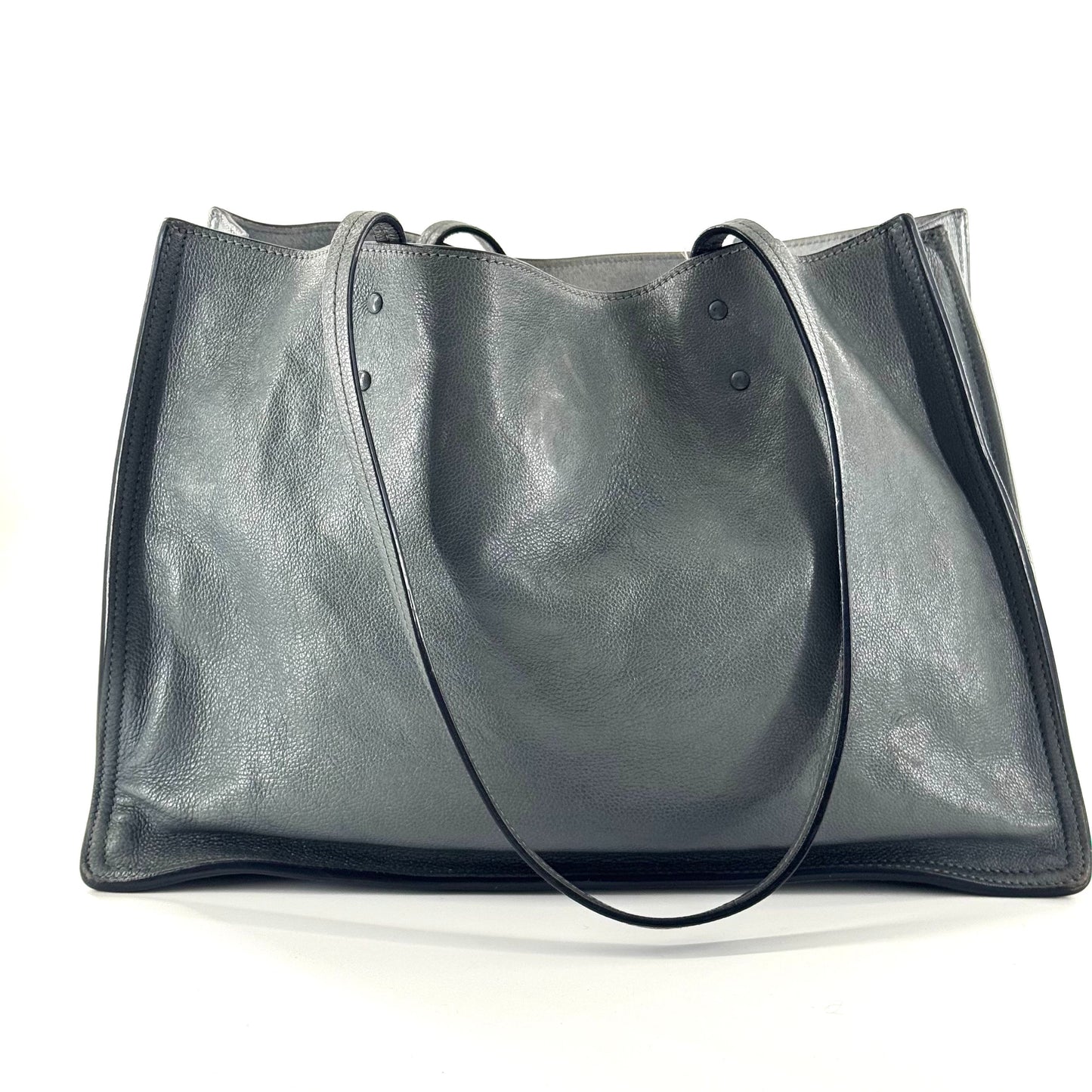 Prada - Soft Leather Tote - Pebbled leather - Blue-Grey - (Medium)