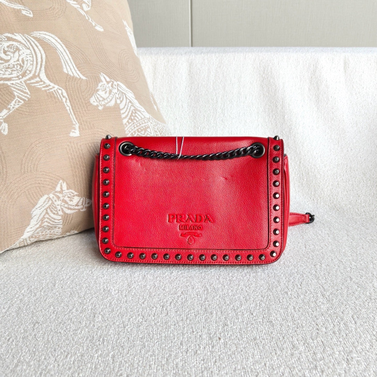 Prada - Studded Flap Chain Shoulder Bag (CF9803) - Cowhide leather - Red - (small)