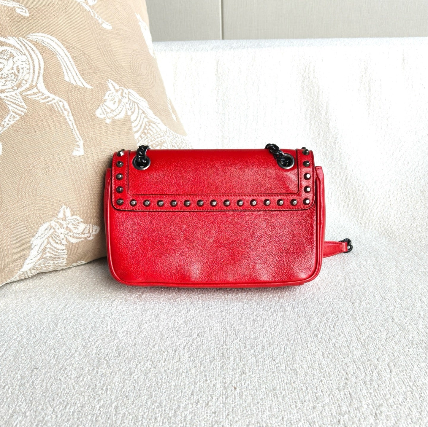 Prada - Studded Flap Chain Shoulder Bag (CF9803) - Cowhide leather - Red - (small)