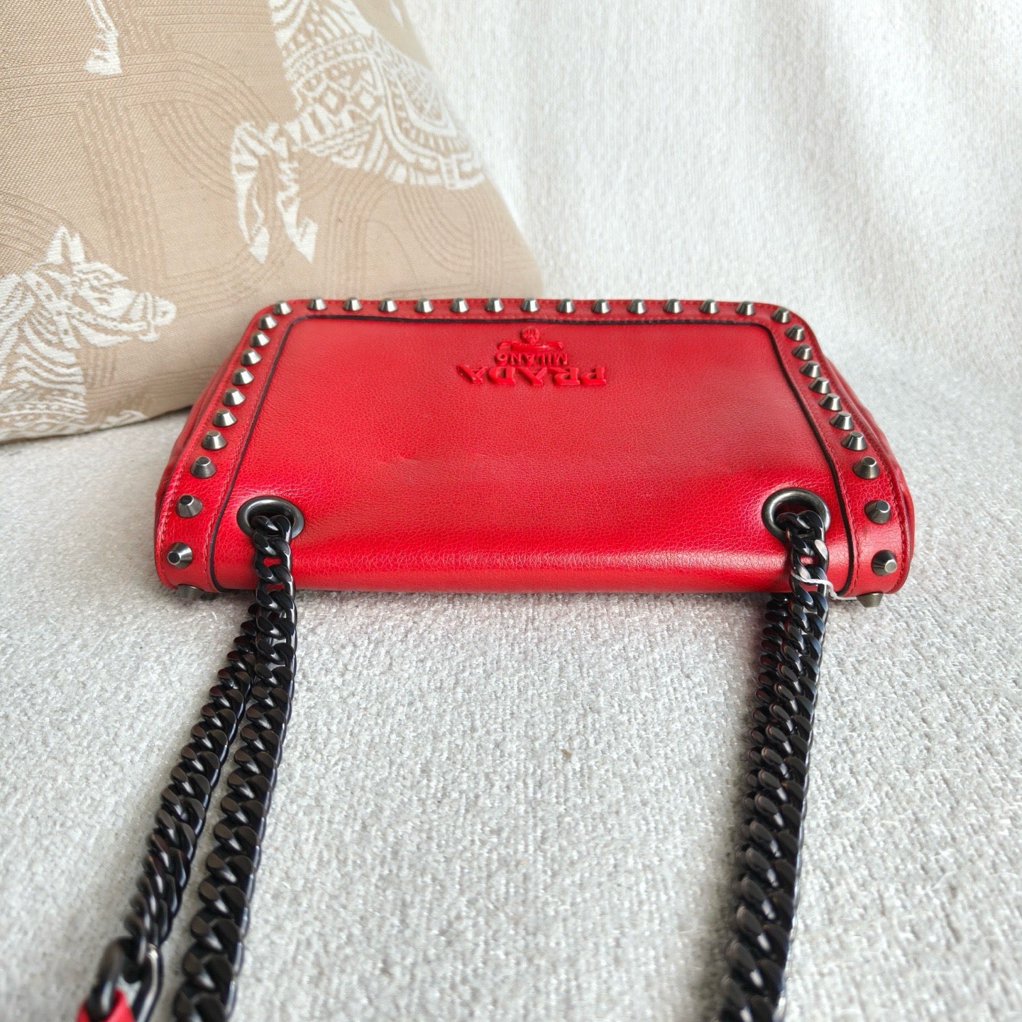 Prada - Studded Flap Chain Shoulder Bag (CF9803) - Cowhide leather - Red - (small)