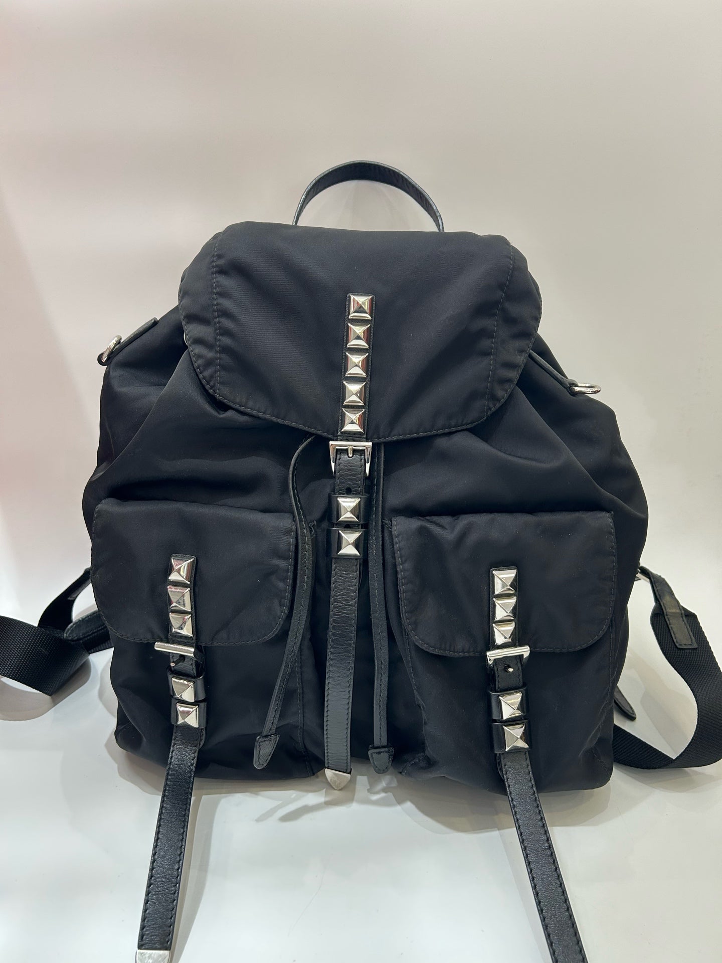 Prada - Studded Vela Backpack - Polyamide - Black - (medium)
