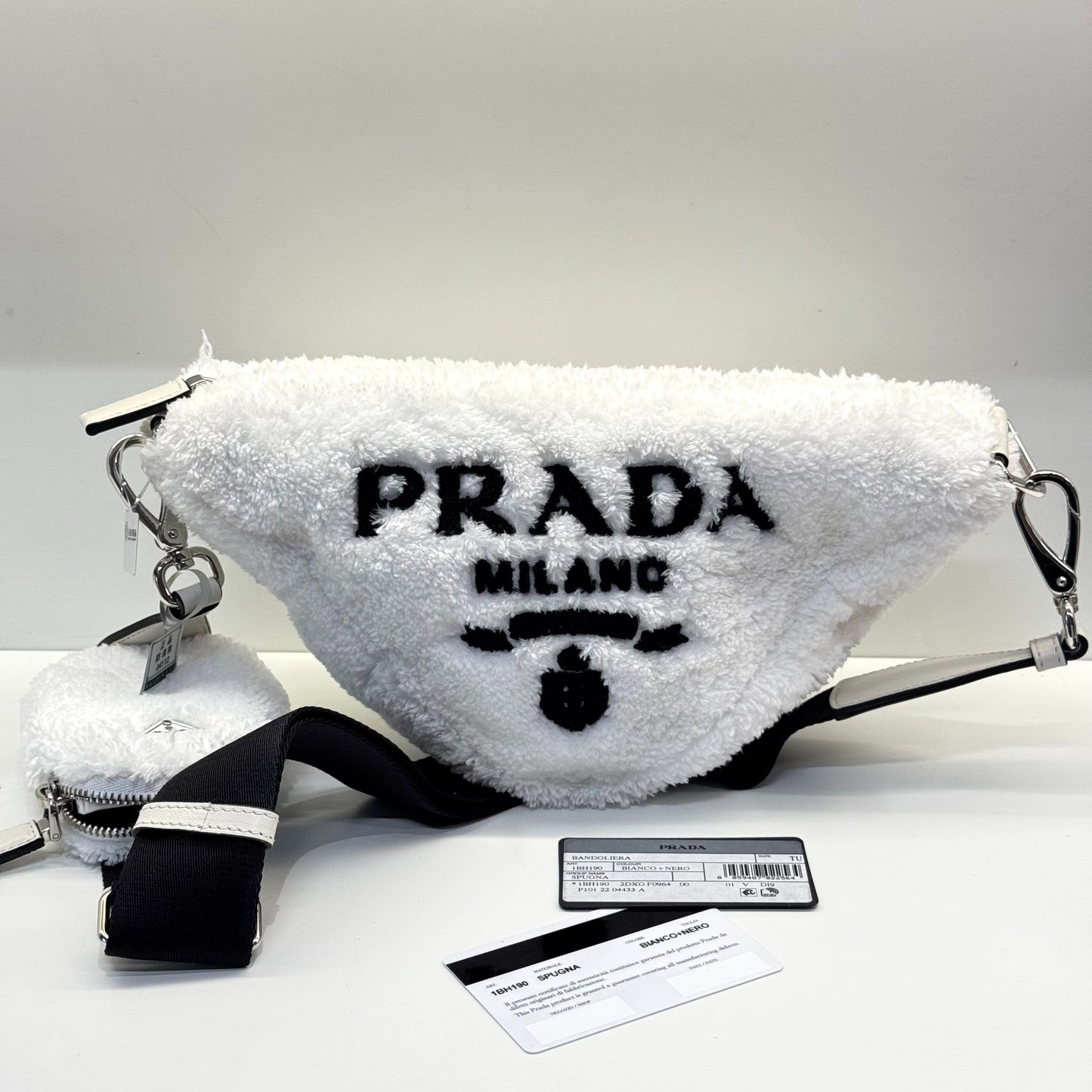 Prada - Triangle bag - Plush terry cloth - White with Black accents - (mini)
