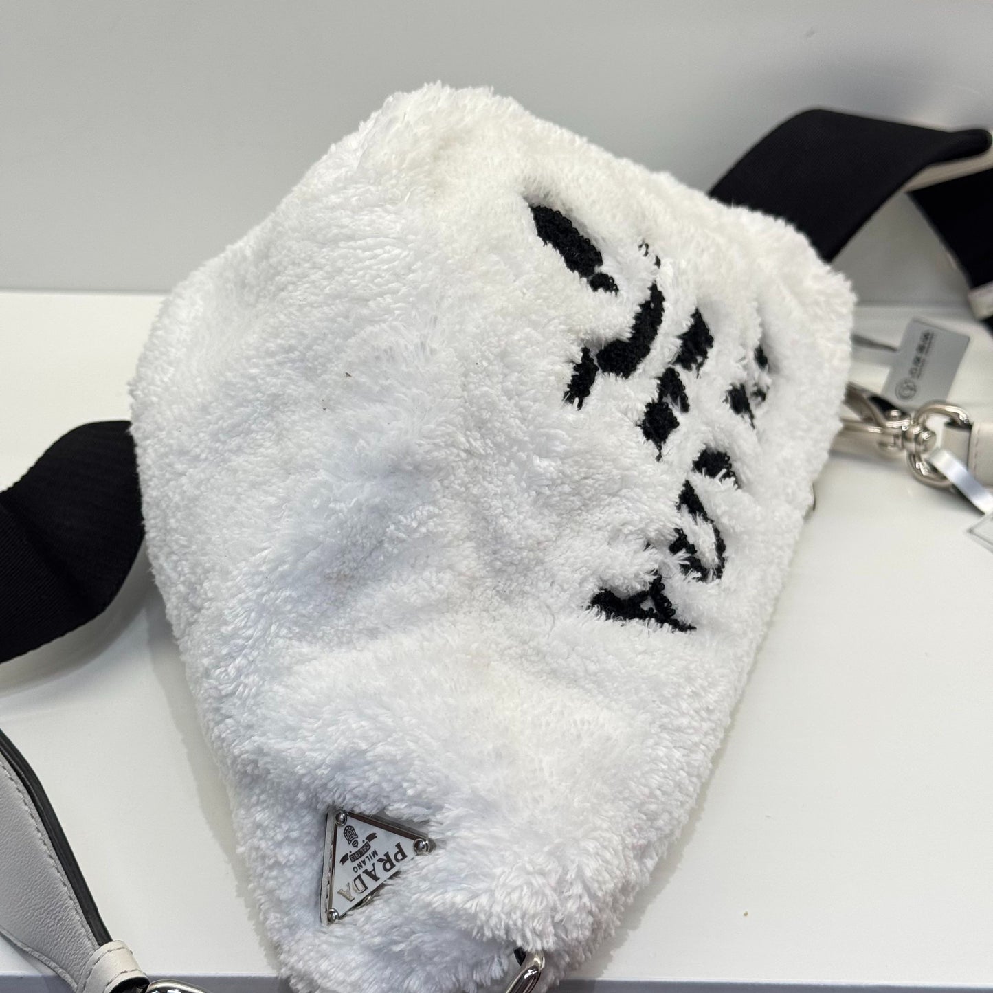 Prada - Triangle bag - Plush terry cloth - White with Black accents - (mini)