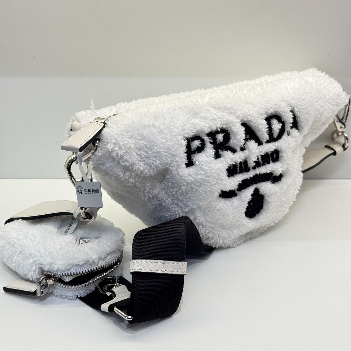 Prada - Triangle bag - Plush terry cloth - White with Black accents - (mini)