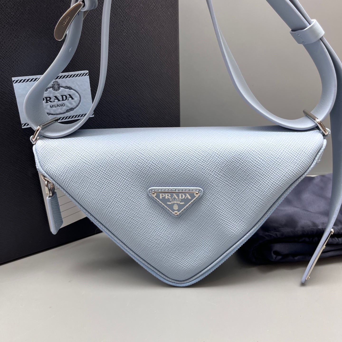 Prada - Triangle Bag - Saffiano leather - Light Blue with Silver-Tone Hardware - (mini)