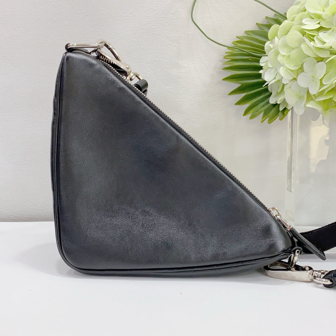 Prada - Triangle Crossbody Bag - Leather - Black - (medium)