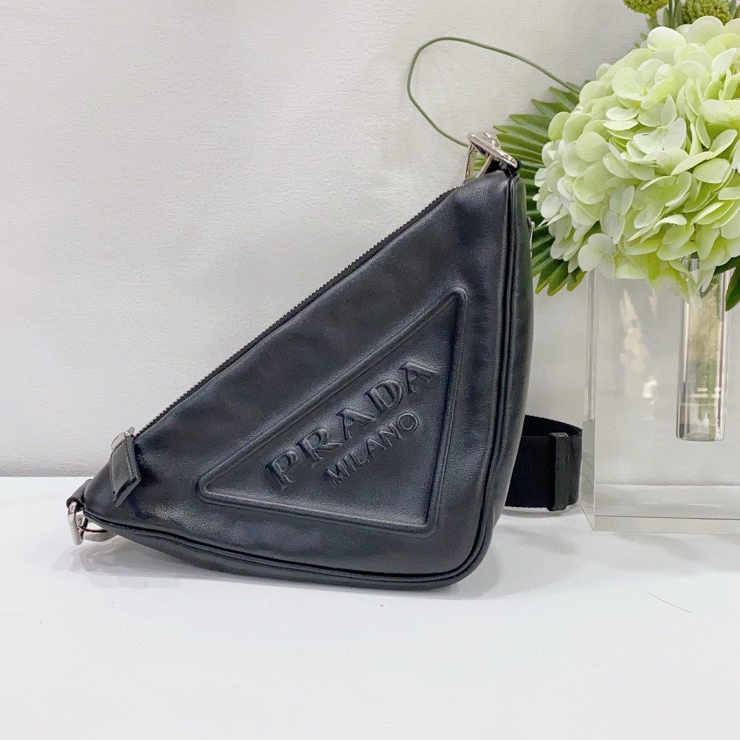 Prada - Triangle Crossbody Bag - Leather - Black - (medium)