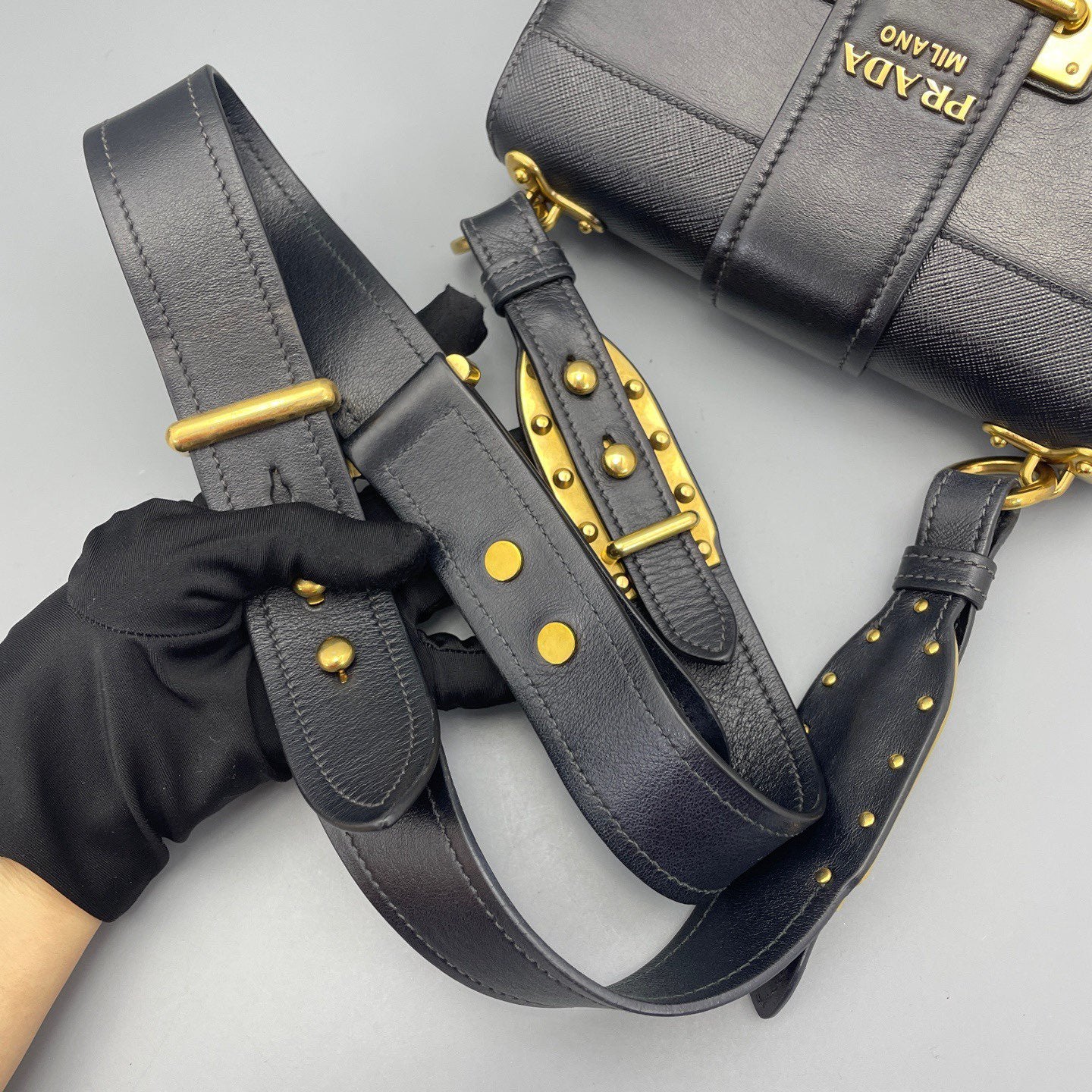 Prada - Trunk Bag - Saffiano leather and smooth leather - Black with Gold-Tone Hardware - (small)