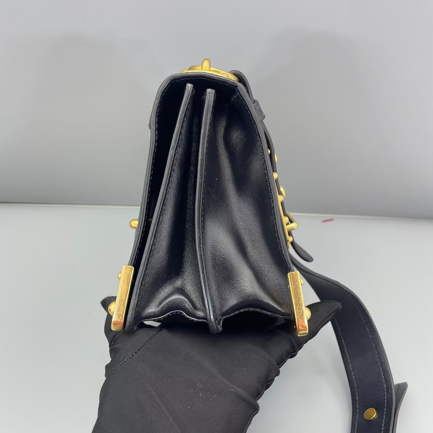 Prada - Trunk Bag - Saffiano leather and smooth leather - Black with Gold-Tone Hardware - (small)