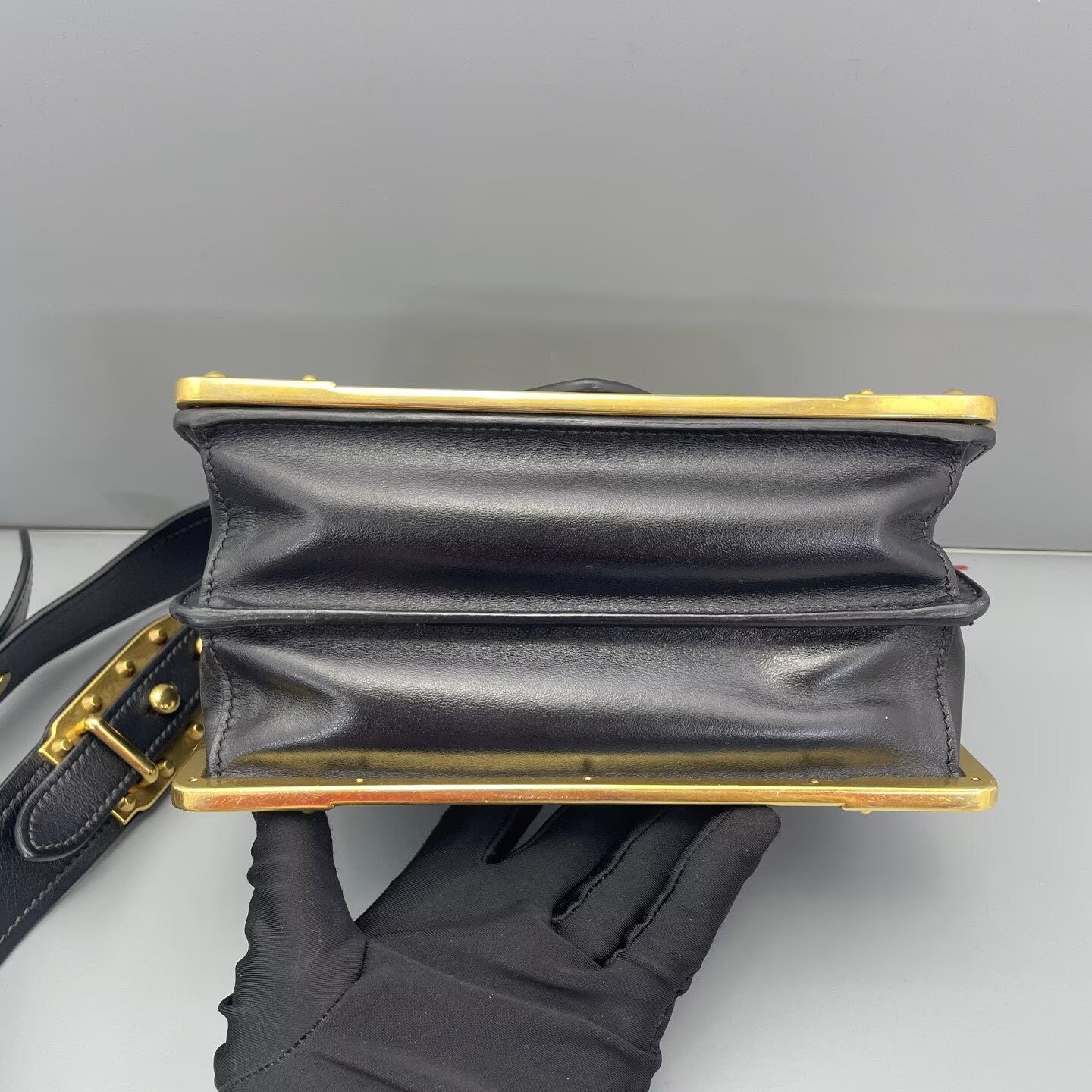 Prada - Trunk Bag - Saffiano leather and smooth leather - Black with Gold-Tone Hardware - (small)