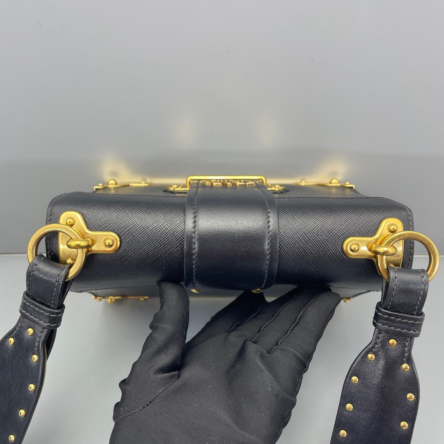 Prada - Trunk Bag - Saffiano leather and smooth leather - Black with Gold-Tone Hardware - (small)