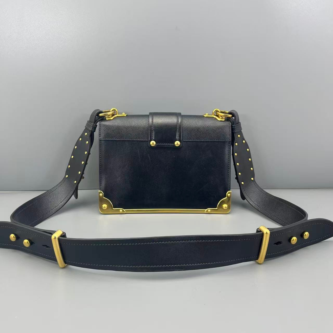 Prada - Trunk Bag - Saffiano leather and smooth leather - Black with Gold-Tone Hardware - (small)