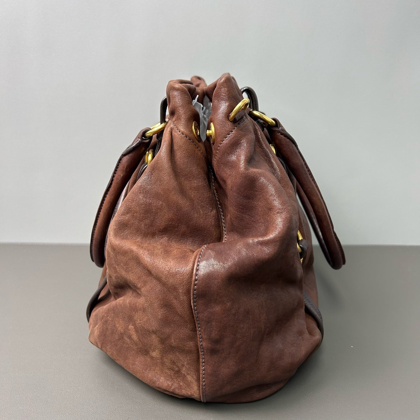 Prada - Vintage Gathered Buckle Tote - Leather - Brown - (large)