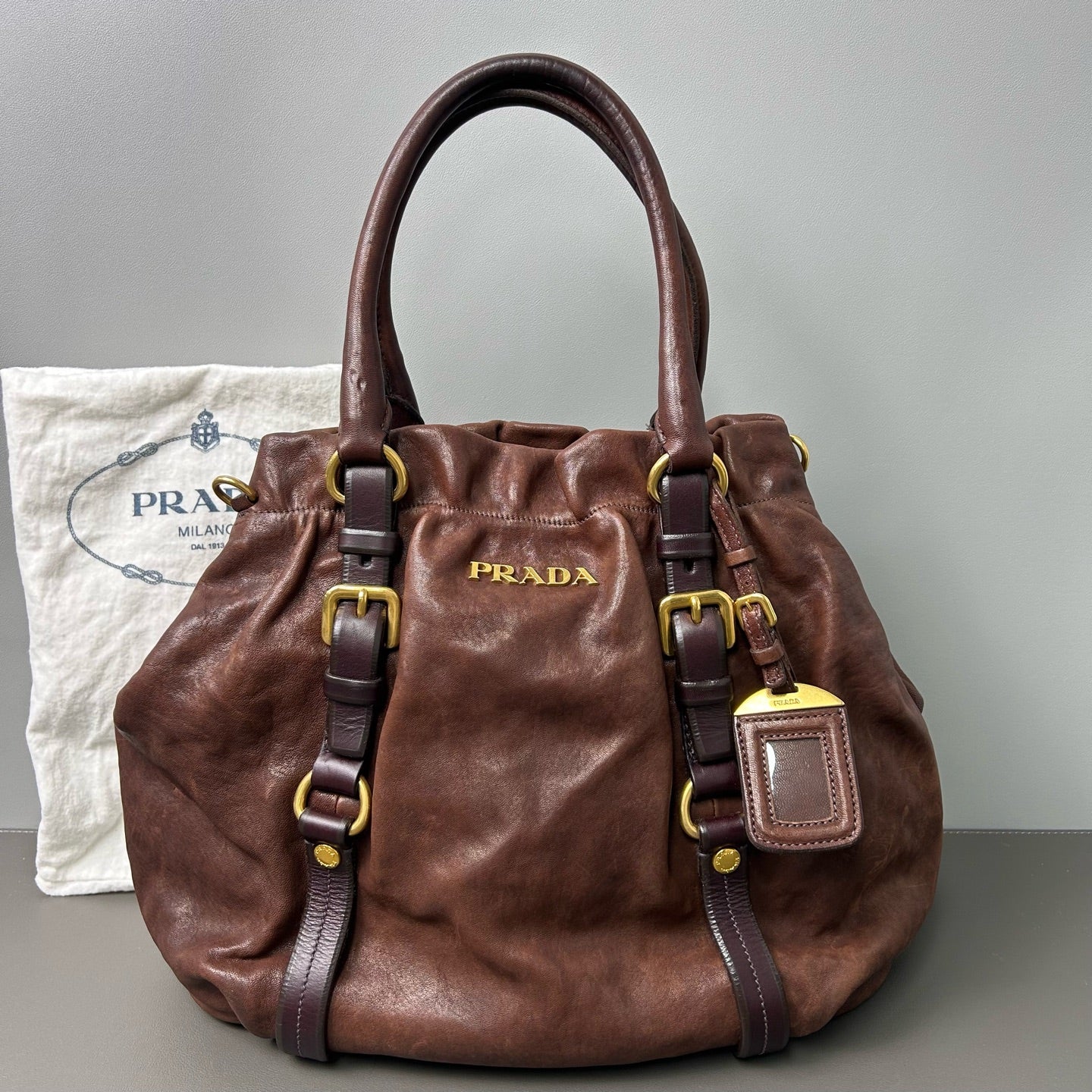 Prada - Vintage Gathered Buckle Tote - Leather - Brown - (large)