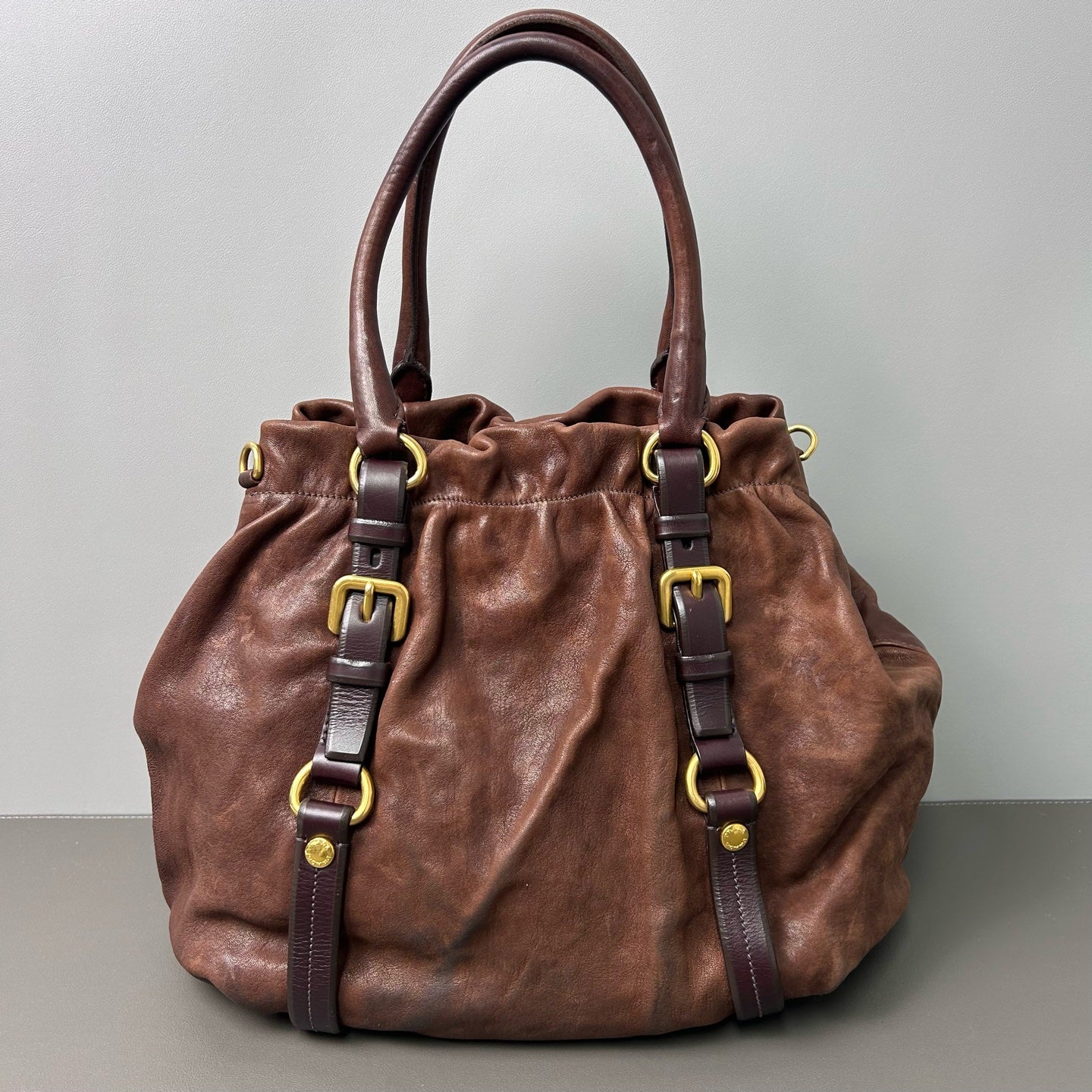 Prada - Vintage Gathered Buckle Tote - Leather - Brown - (large)