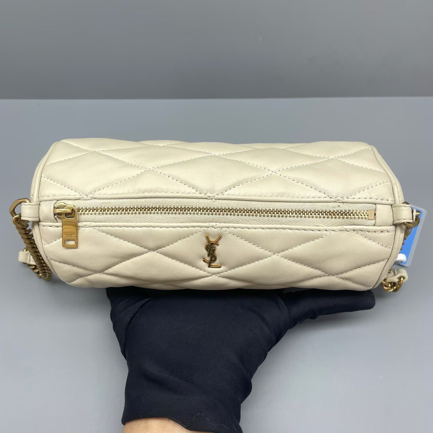 Saint Laurent - Barrel Bag - Quilted leather - White with Gold-Tone Hardware - (mini)