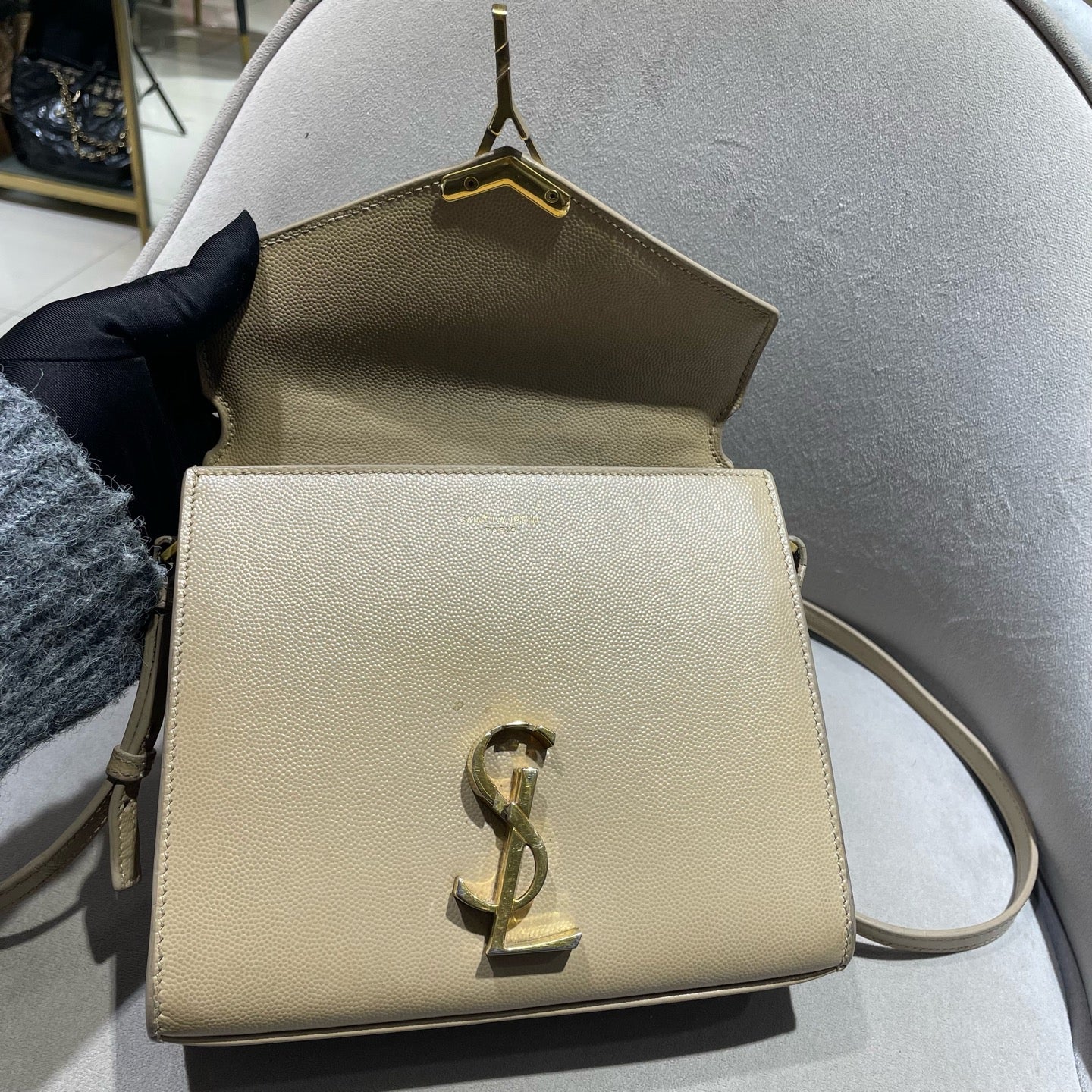 Saint Laurent - Cassandra Mini Top Handle Bag - Leather - Beige - (mini)