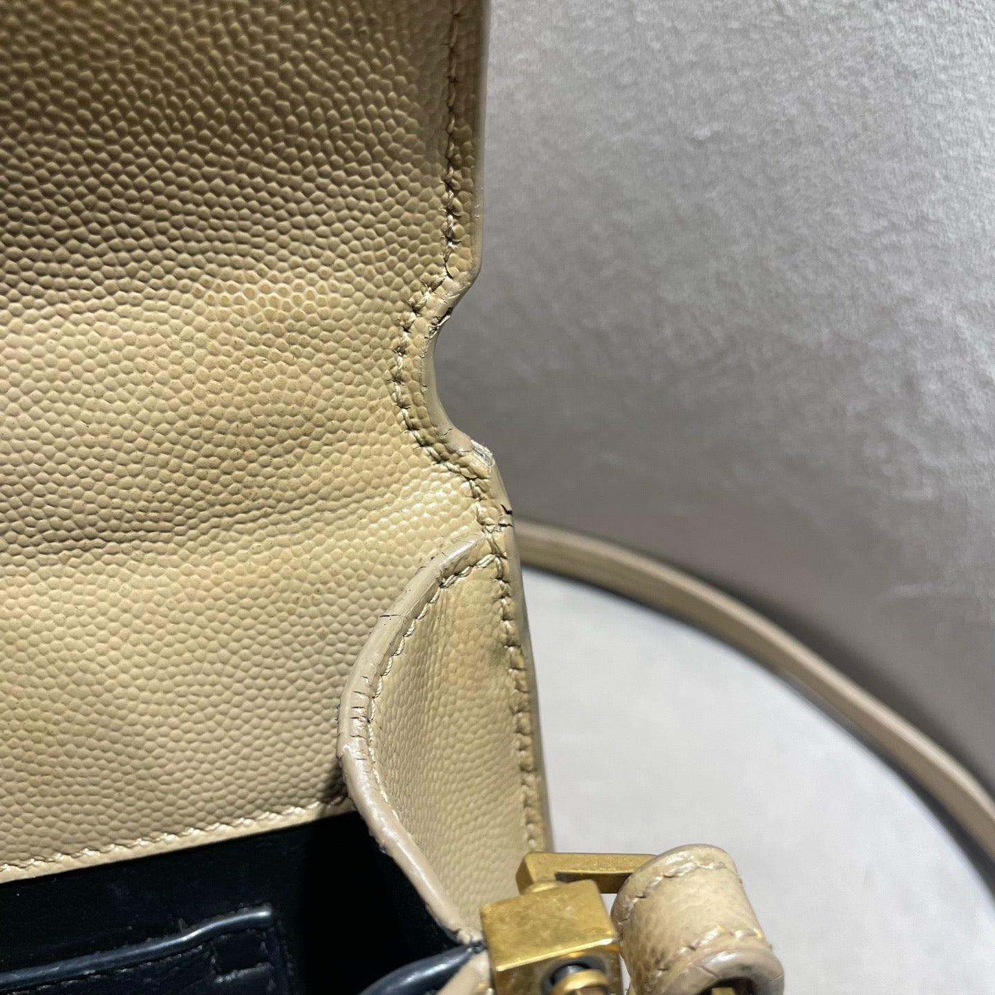 Saint Laurent - Cassandra Mini Top Handle Bag - Leather - Beige - (mini)