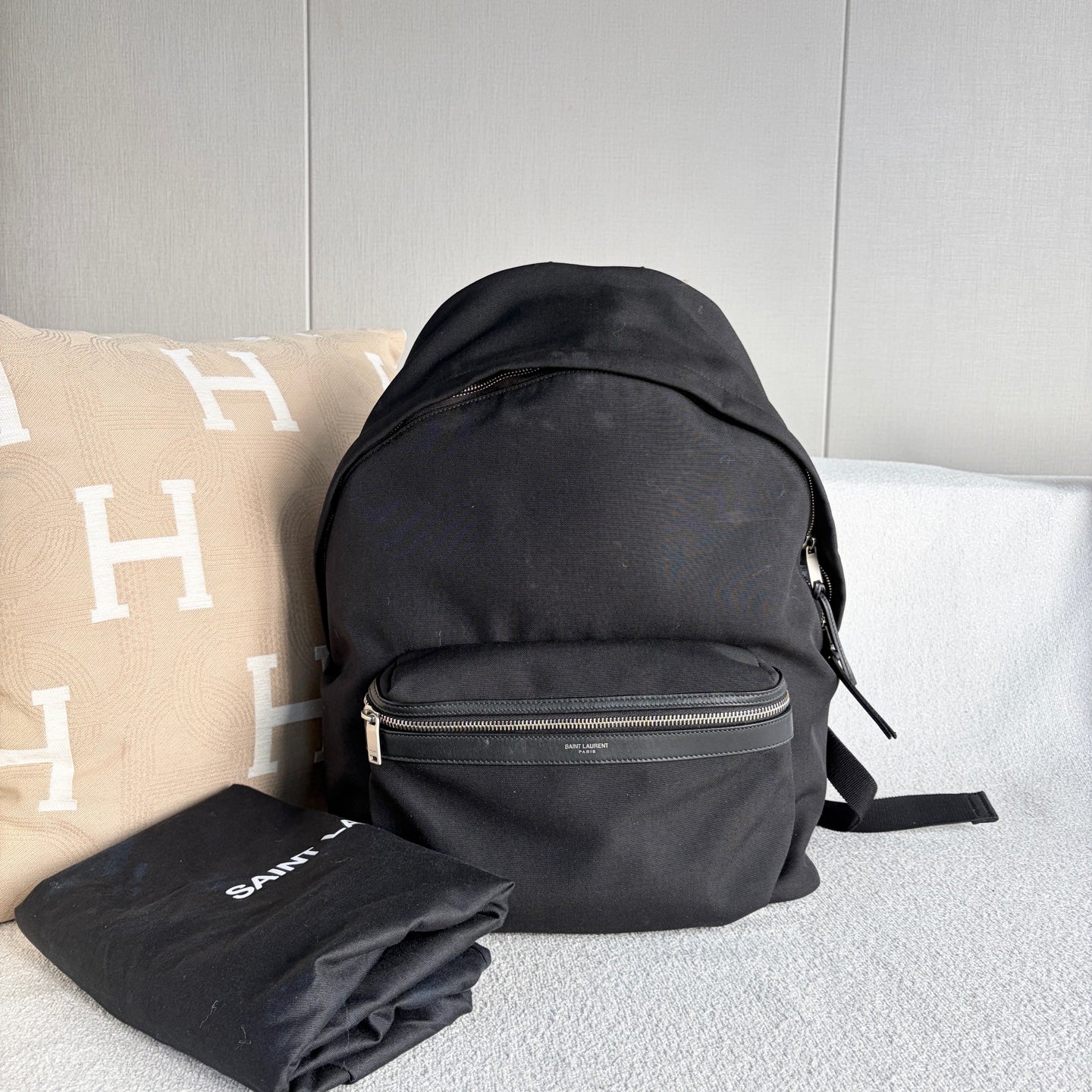 Saint Laurent - City Backpack - Canvas with leather trim - Black - (Large)