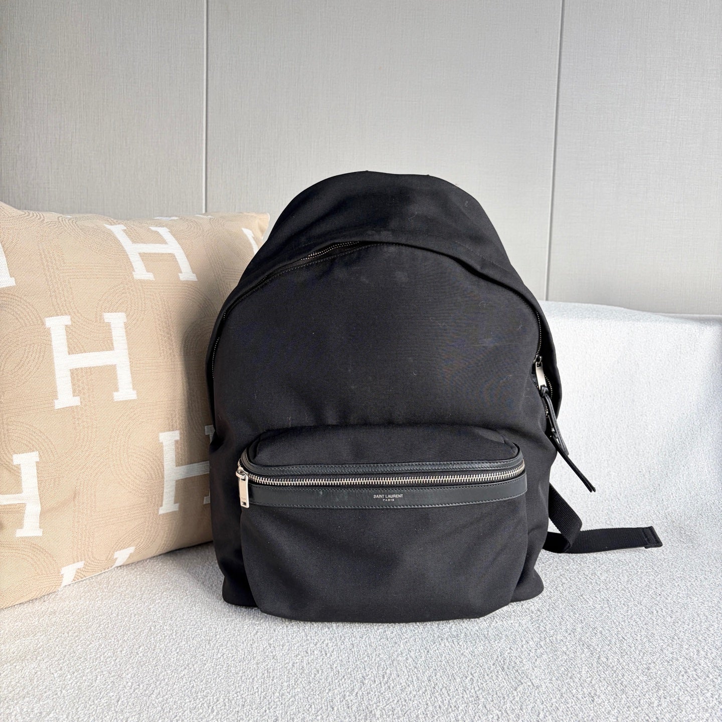Saint Laurent - City Backpack - Canvas with leather trim - Black - (Large)
