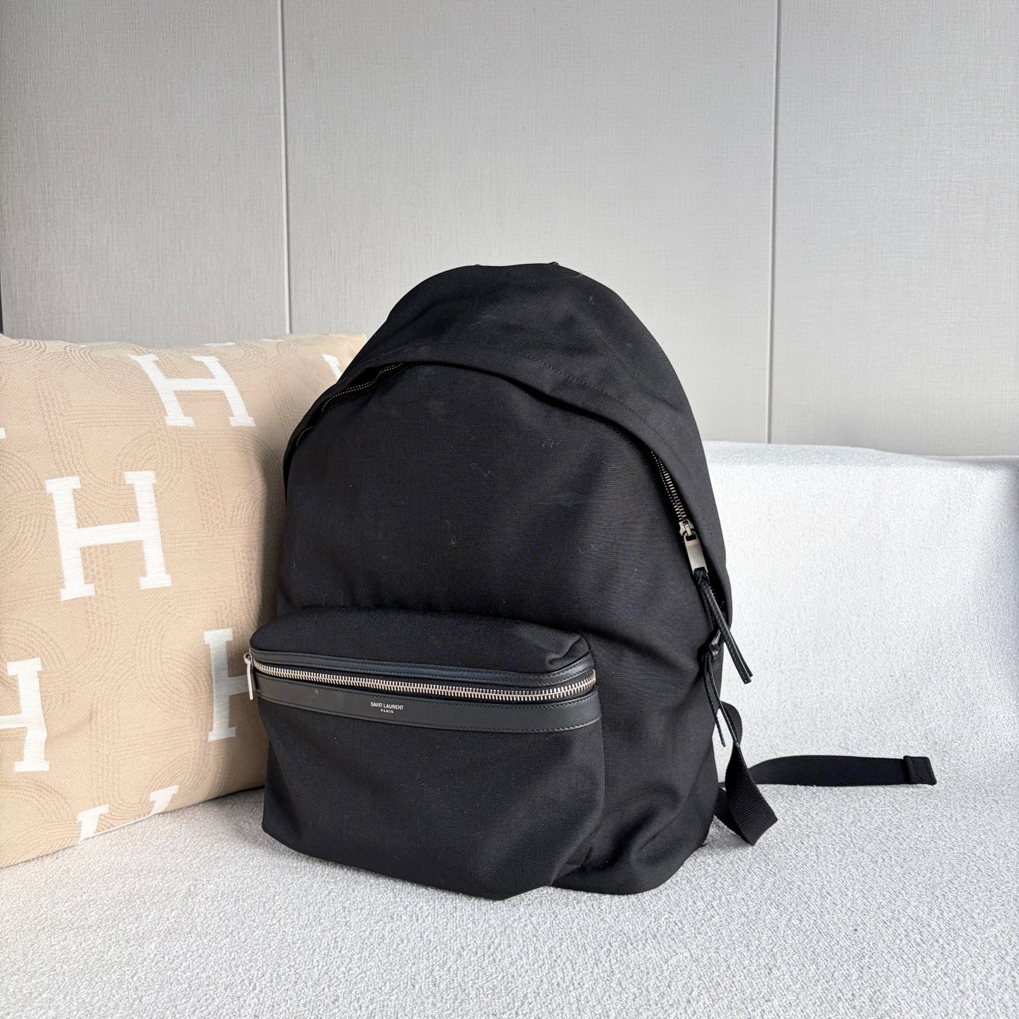 Saint Laurent - City Backpack - Canvas with leather trim - Black - (Large)