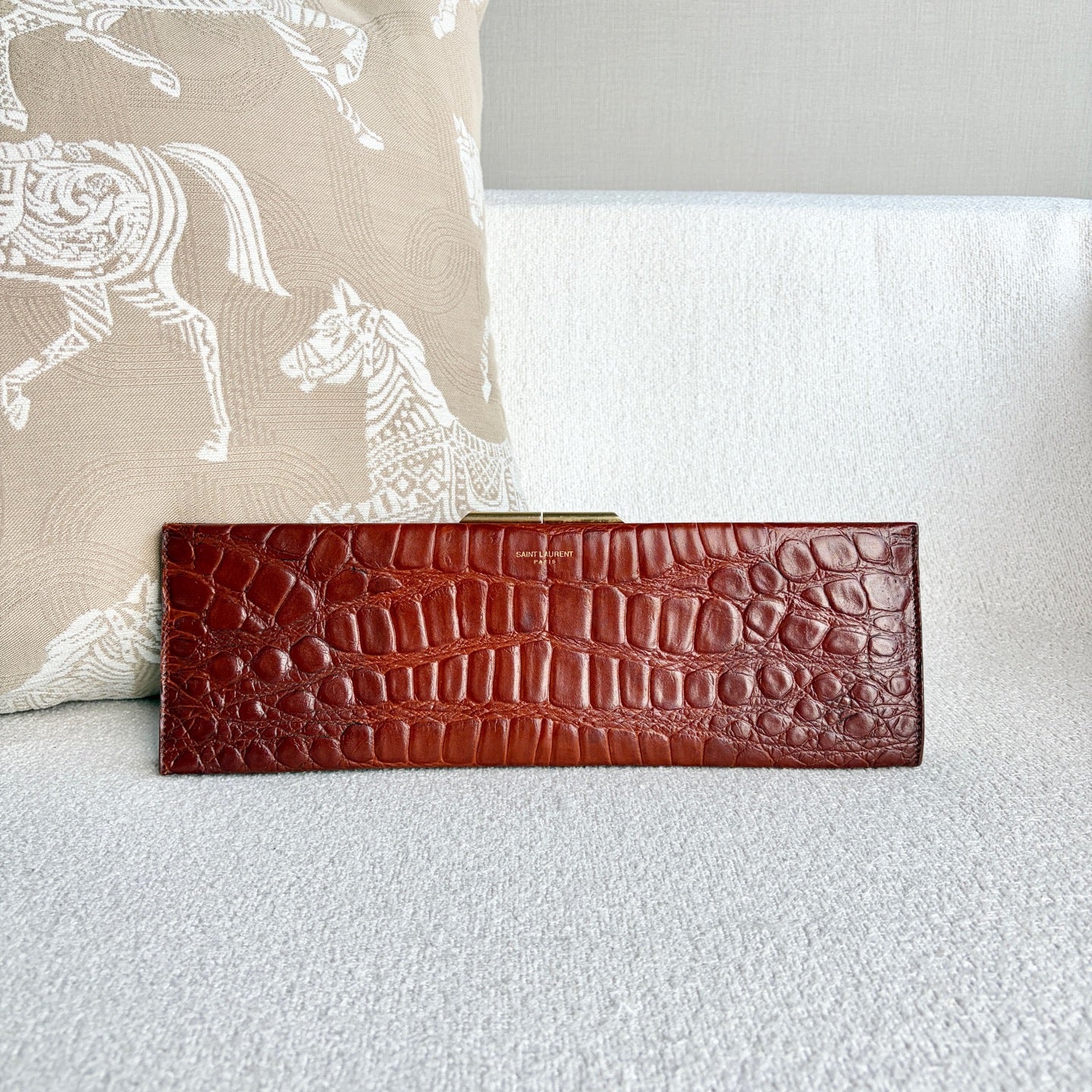 Saint Laurent - Clutch Bag - Crocodile-embossed leather - Brown - (large)